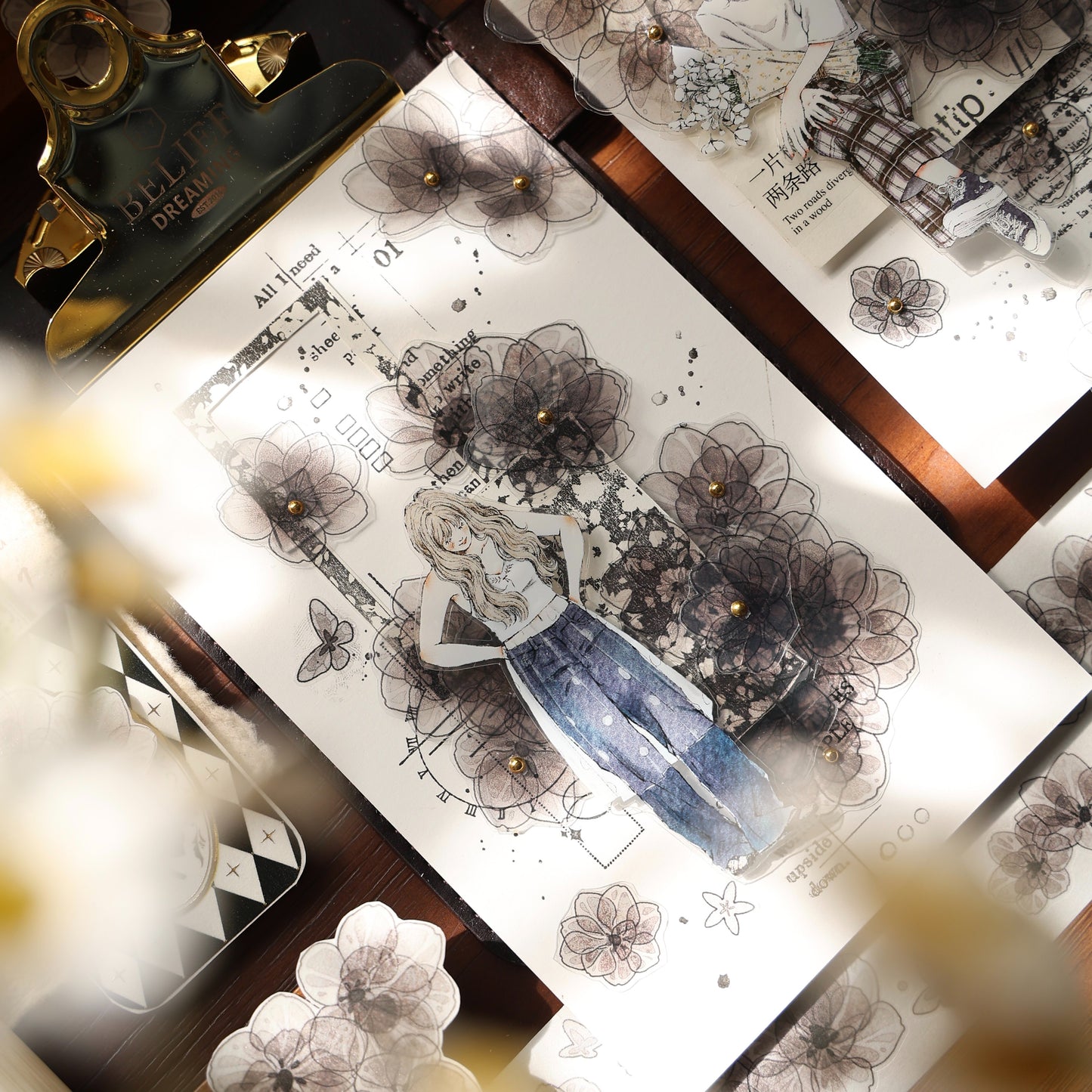 YiEr Vol16【Shadow Flower】Floral Washi Tape and PET Stickers