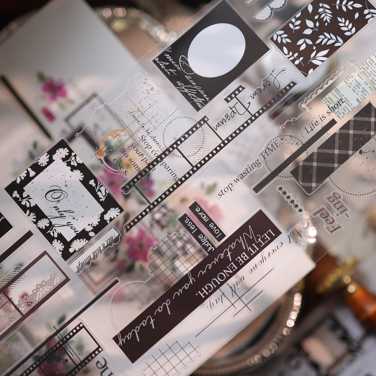 YiEr Vol18【Old Page Notes】Pre-cut Orginal Design Base Text Border Washi Tape and PET Stickers
