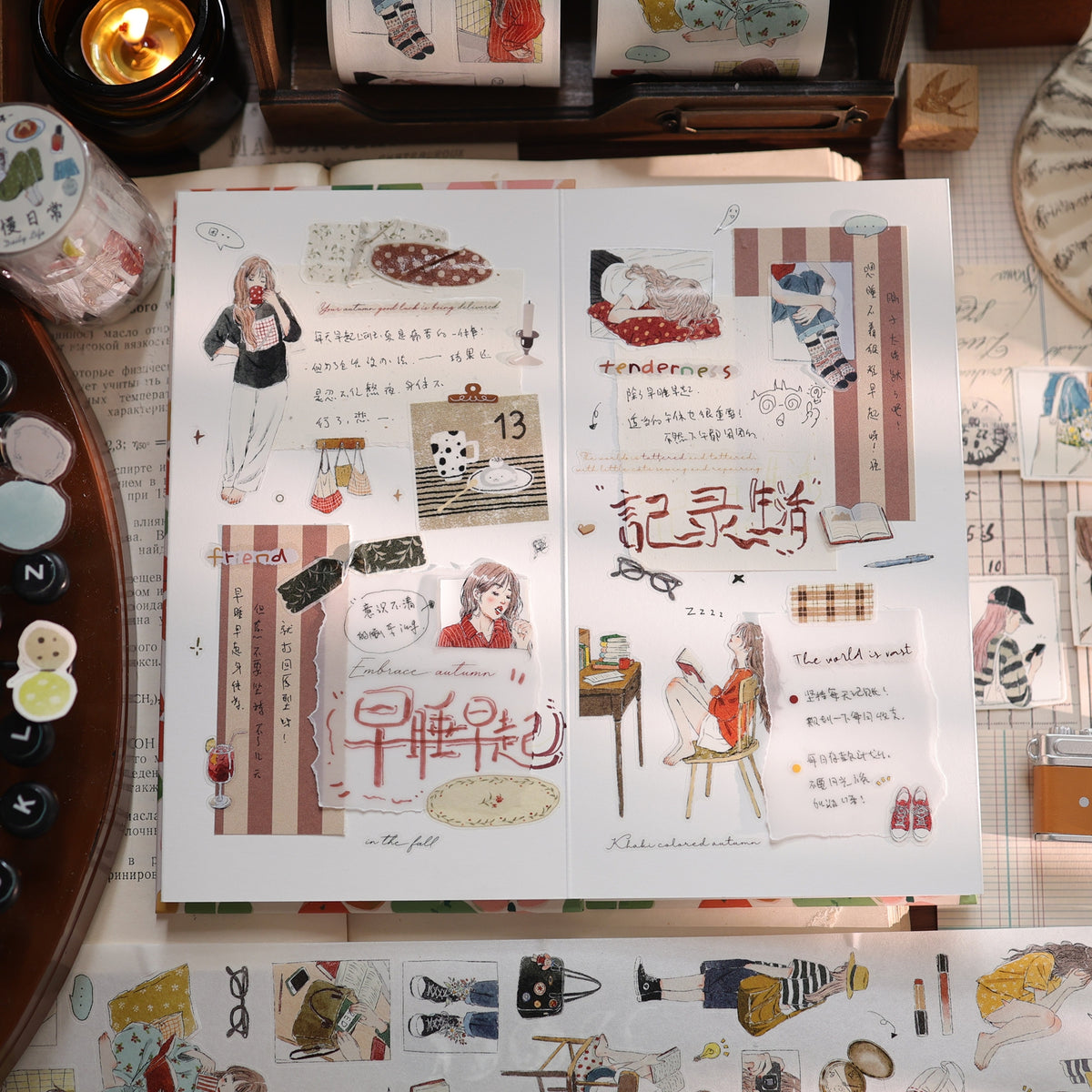 YiEr Vol18【Slow Daily Life】Salt Series Pre-cut Orginal Design Travel Character Storyboard Washi Tape and PET Stickers