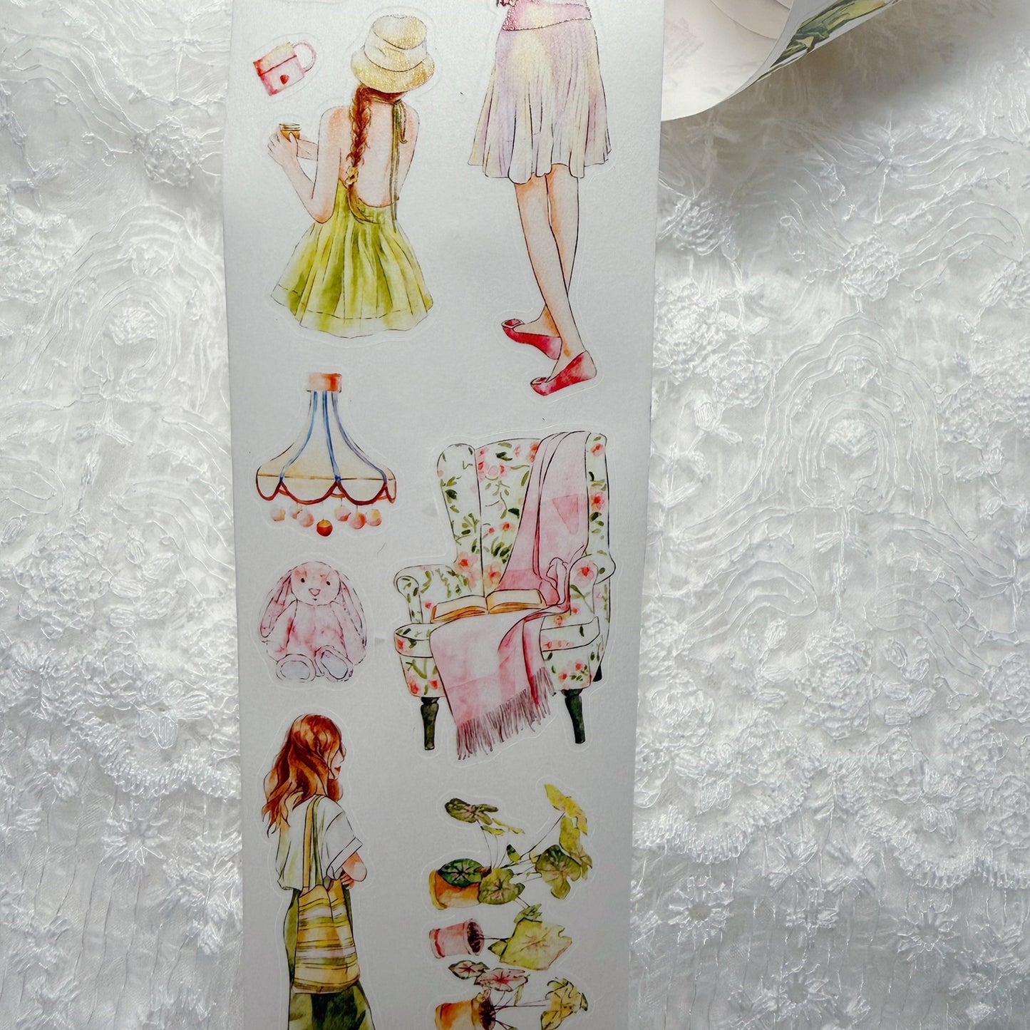 ZaoZao Vol5【Green Peach】Original Design Kiss-Cut Washi PET Tape Stickers,for Scrapbook Supplies,Journaling,Junk Journal,Bullet Journal,Planner Stickers