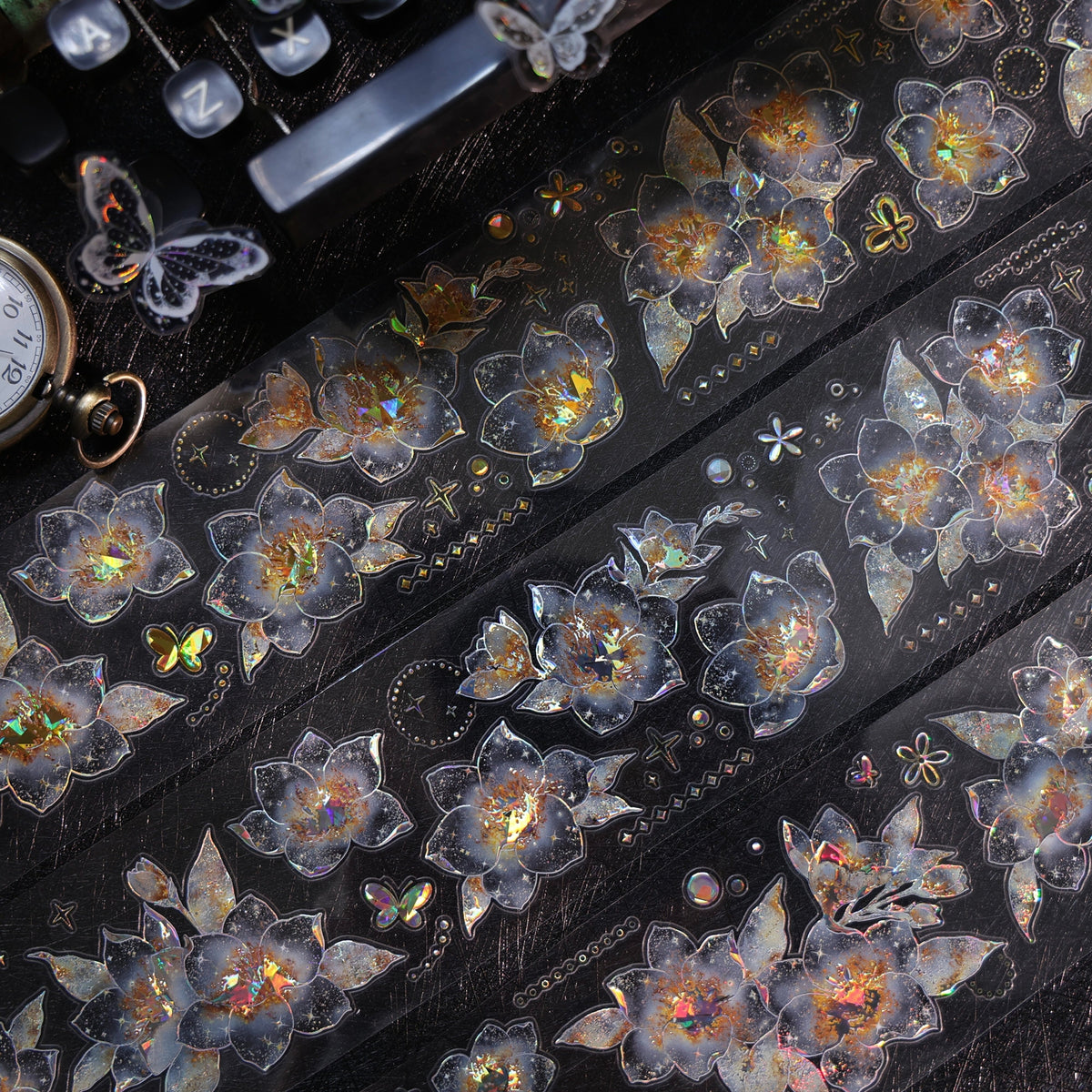 YiEr Vol18【Starfall Cymbidium】Pre-cut Orginal Design Vintage Transparent Golden Flower Planner Sticker Pet Washi Tape