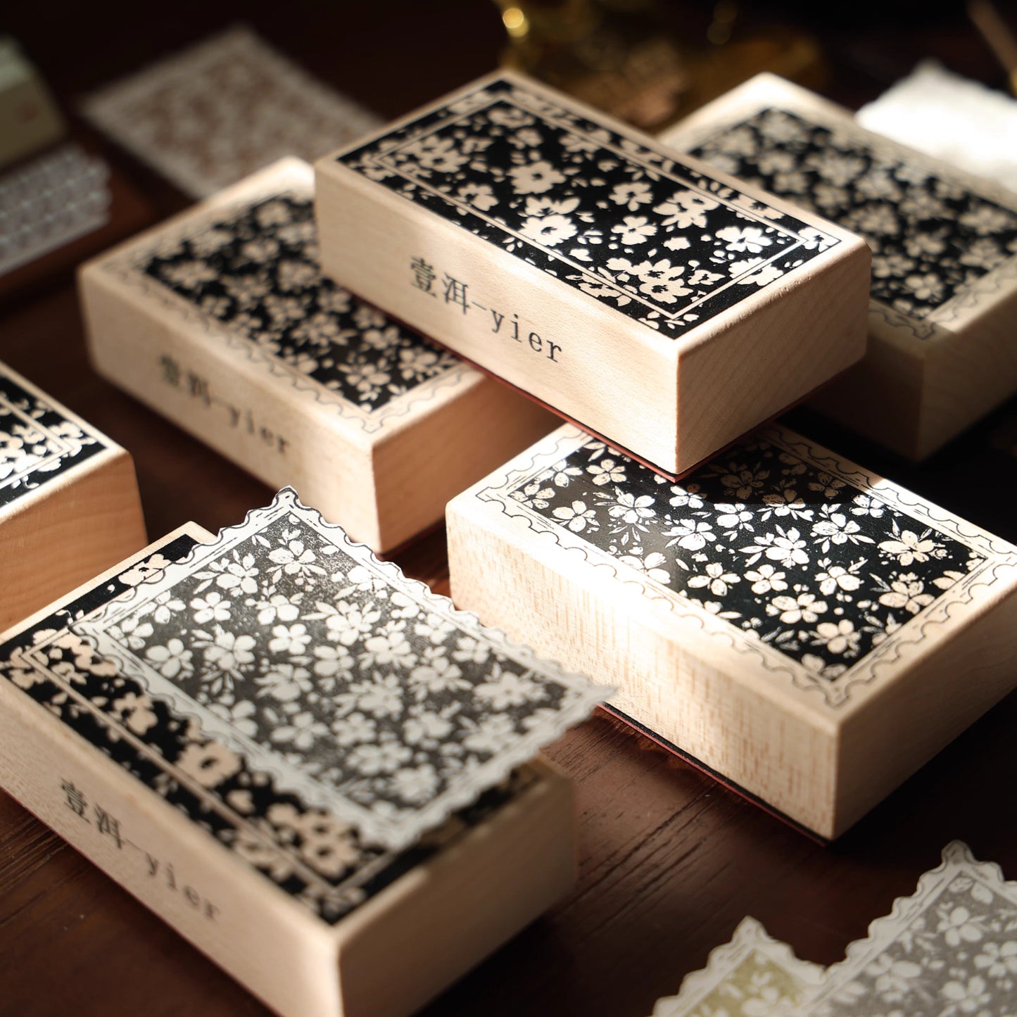 YiEr Vol16【Floral Notes Stamp】Imported Maple Red Rubber and Maple Wood Stamp