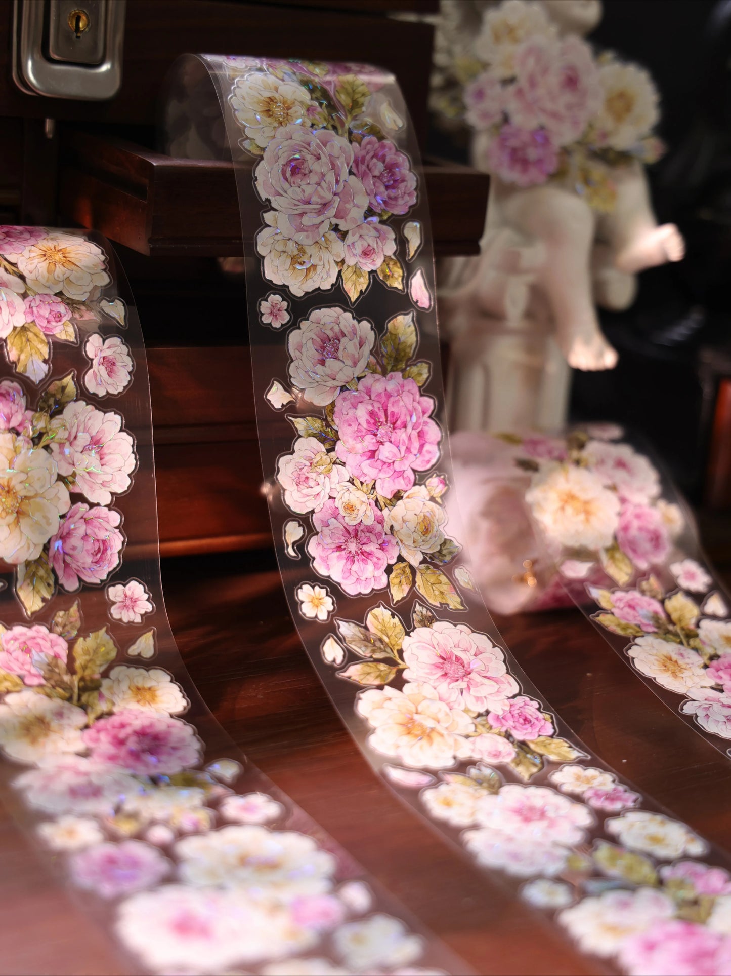 YiEr Vol17【Peach Mist and White Fluff】Kiss-cut Floral Washi Tape and PET Stickers