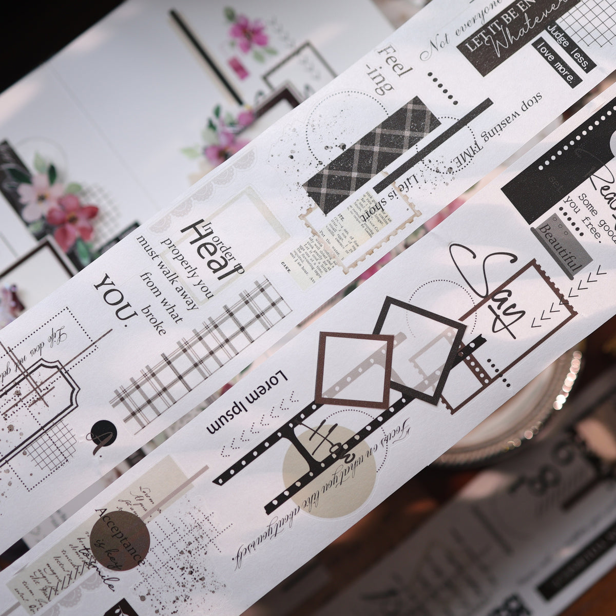 YiEr Vol18【Old Page Notes】Pre-cut Orginal Design Base Text Border Washi Tape and PET Stickers