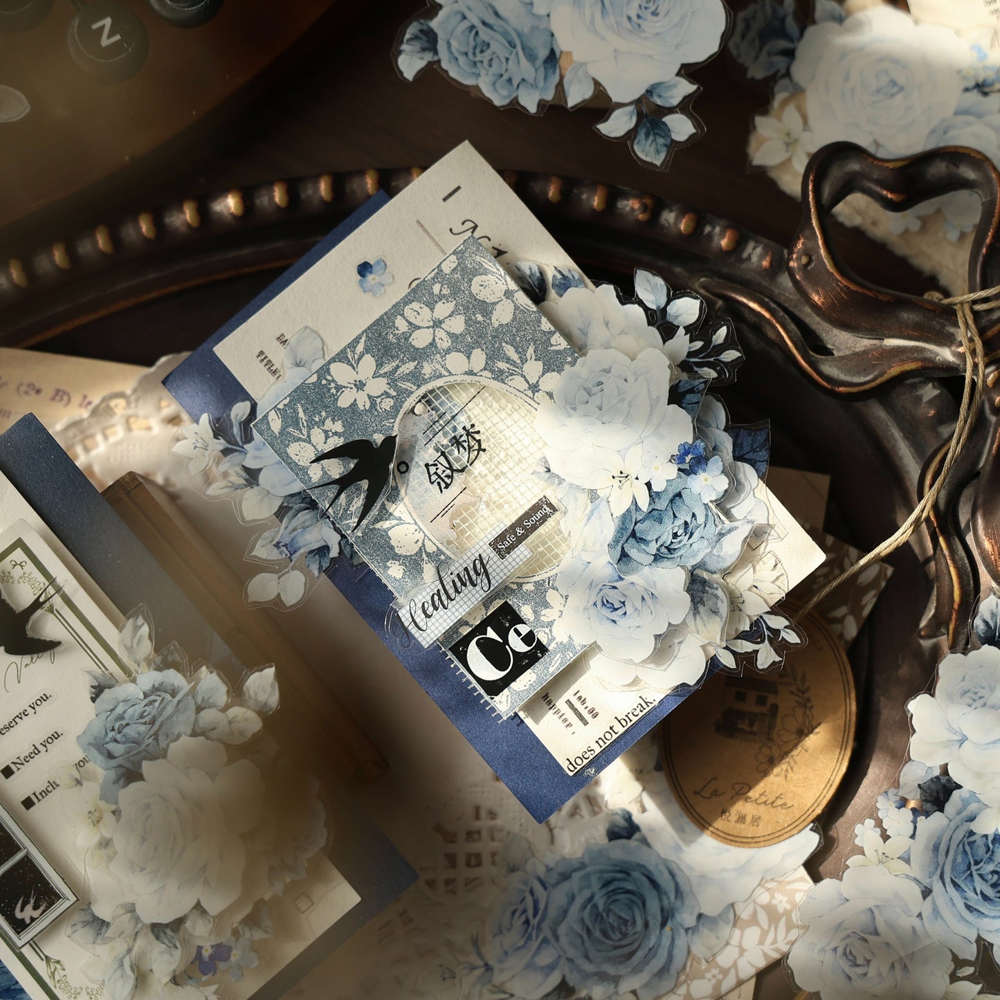 YiEr Vol16【Moonfield Rose Blue】Floral Washi Tape and PET Stickers