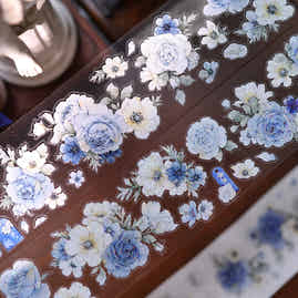 YiEr Vol17【Blue-Violet Flower】Kiss-cut Floral Washi Tape and PET Stickers