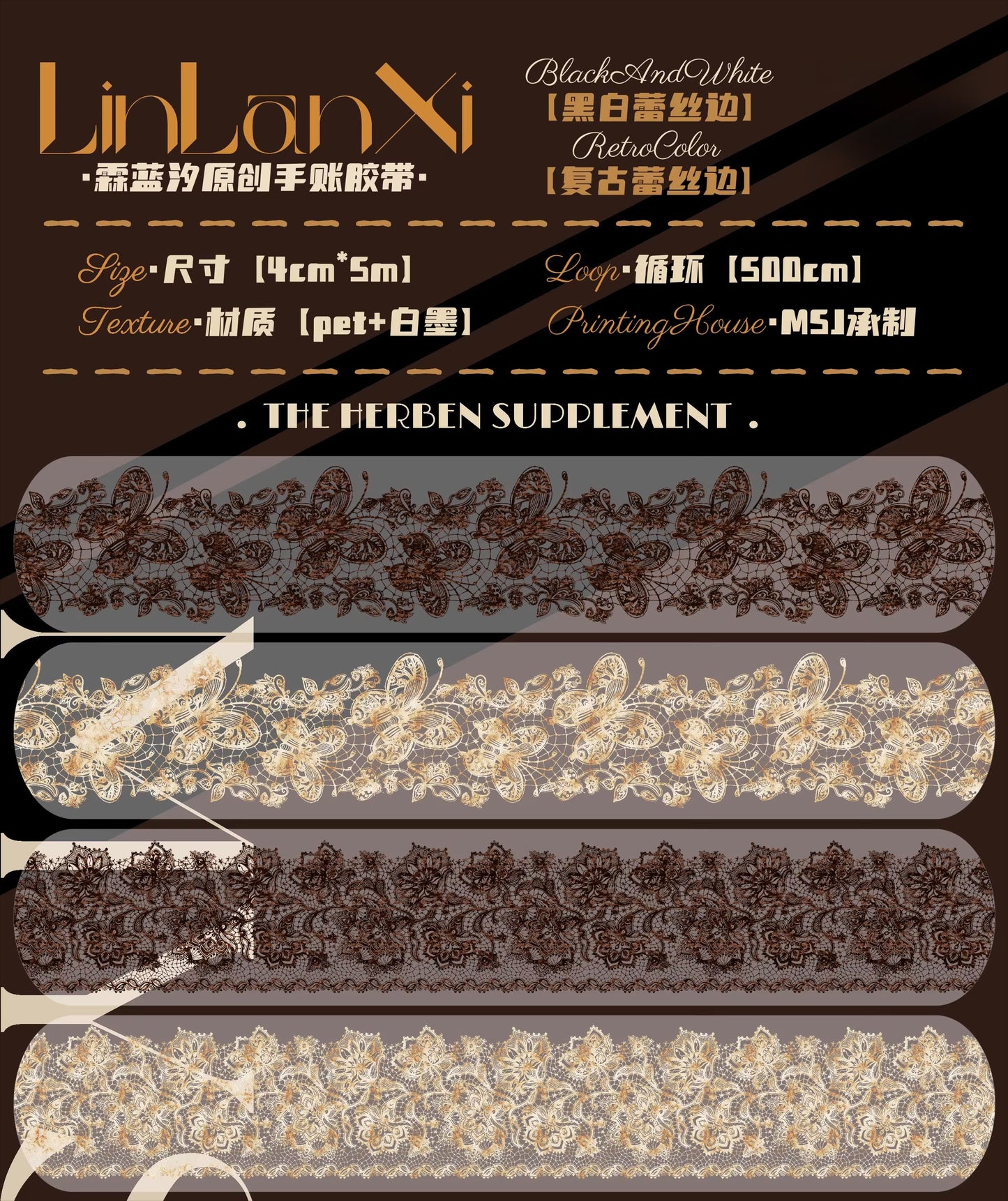 Linlanxi Vol13【Vintage Lace Trim】Original Design Retro Broken Paper Bookkeeping Washi Pet Tape