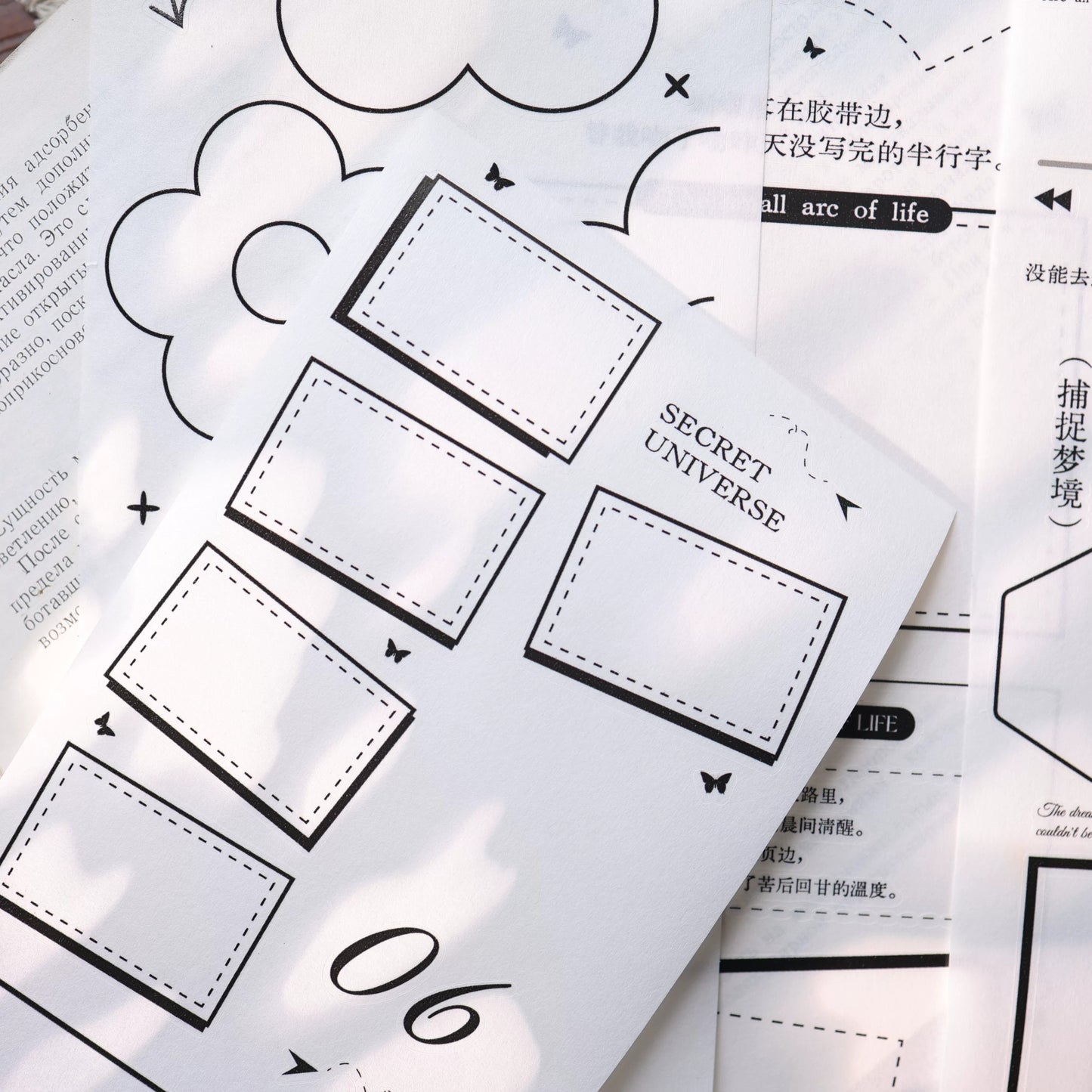 YiEr Vol17【Base Border】Kiss-cut Magazine-Style Layout Backgroud Washi Tape and PET Stickers