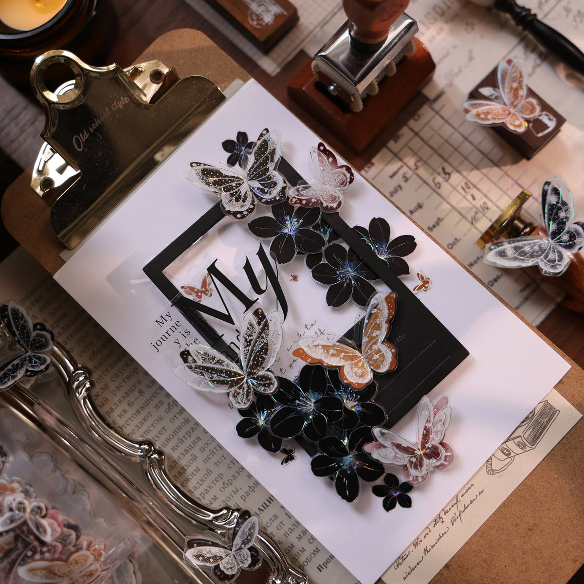 YiEr Vol18【Glasswing Butterfly】Pre-cut Orginal Design Butterfly Washi Tape and PET Stickers