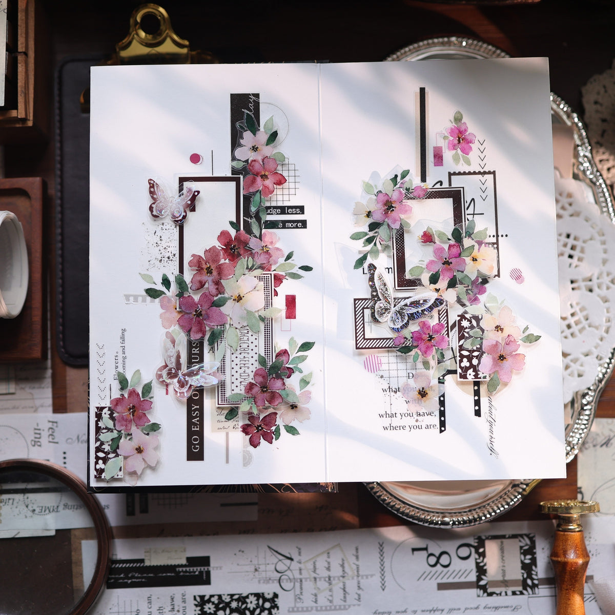 YiEr Vol18【Old Page Notes】Pre-cut Orginal Design Base Text Border Washi Tape and PET Stickers