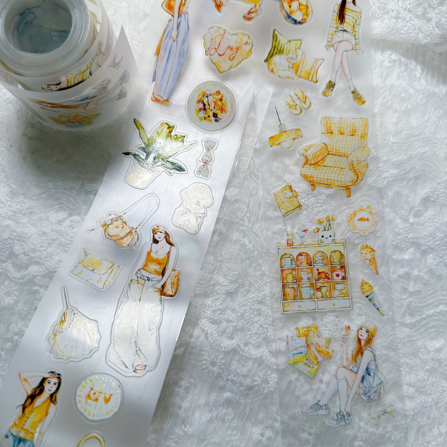 ZaoZao Vol5【Sweet Pomelo】Original Design Kiss-Cut Washi PET Tape Stickers,for Scrapbook Supplies,Journaling,Junk Journal,Bullet Journal,Planner Stickers