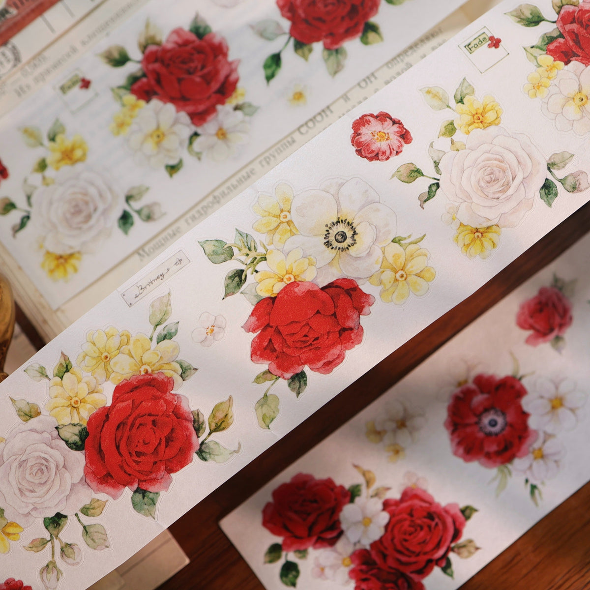 YiEr Vol18【Zhu Bai Qing Fang】Pre-cut Orginal Design Red Rose Washi Tape and PET Stickers