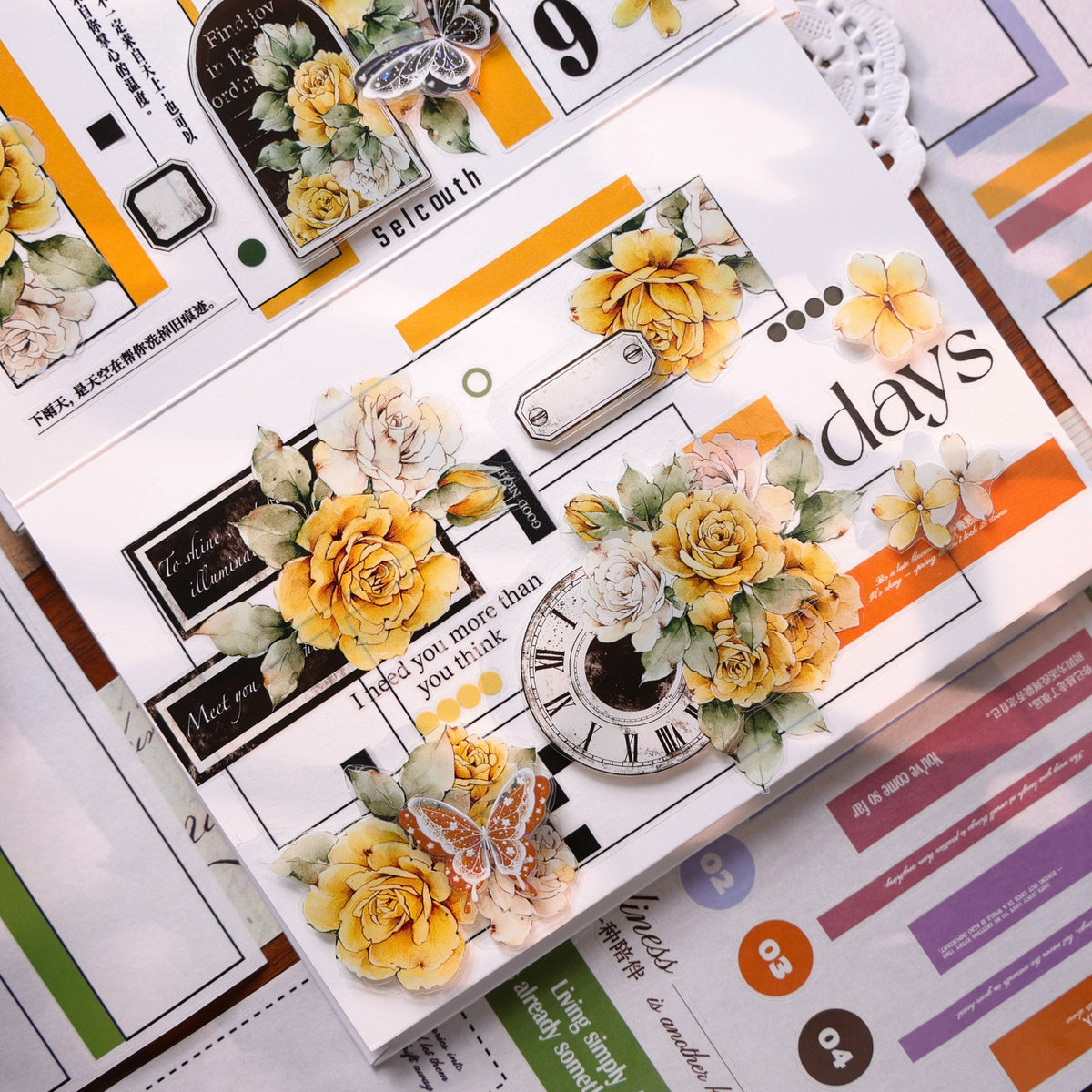 YiEr Vol18【Rainbow Flower Frame】Pre-cut Orginal Design Base Frame Washi Tape and PET Stickers