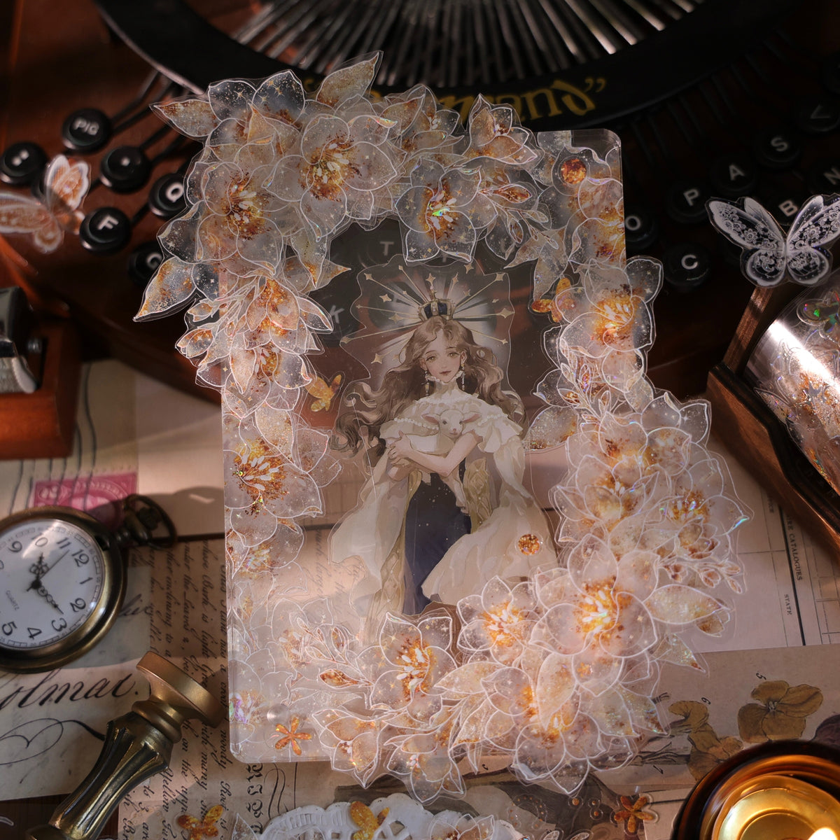 YiEr Vol18【Starfall Cymbidium】Pre-cut Orginal Design Vintage Transparent Golden Flower Planner Sticker Pet Washi Tape