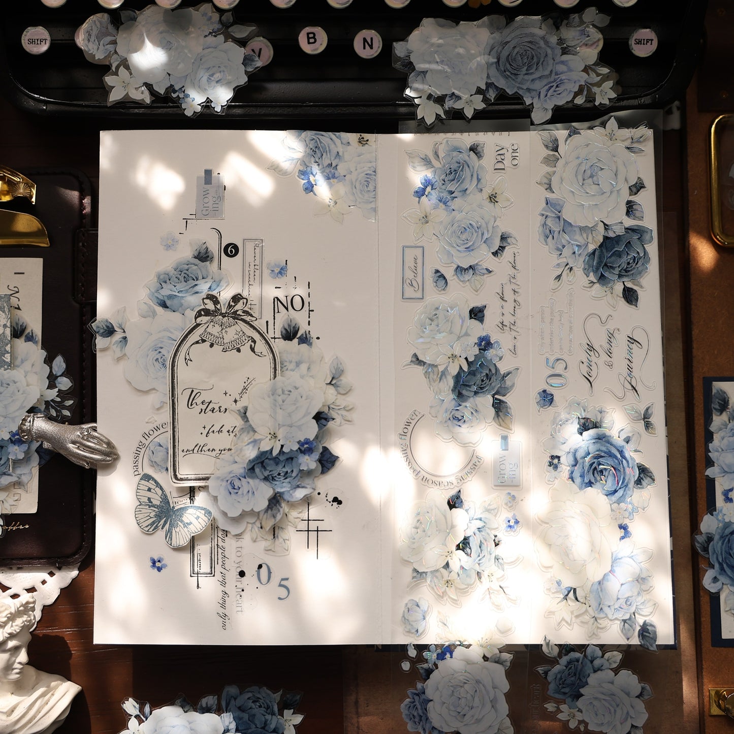 YiEr Vol16【Moonfield Rose Blue】Floral Washi Tape and PET Stickers
