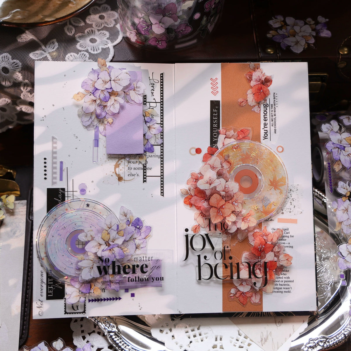 YiEr Vol18【 Spinning Sound Creates Dreams】Pre-cut Orginal Design CD Disc Tape,Light Retro Record Washi Pet Tape