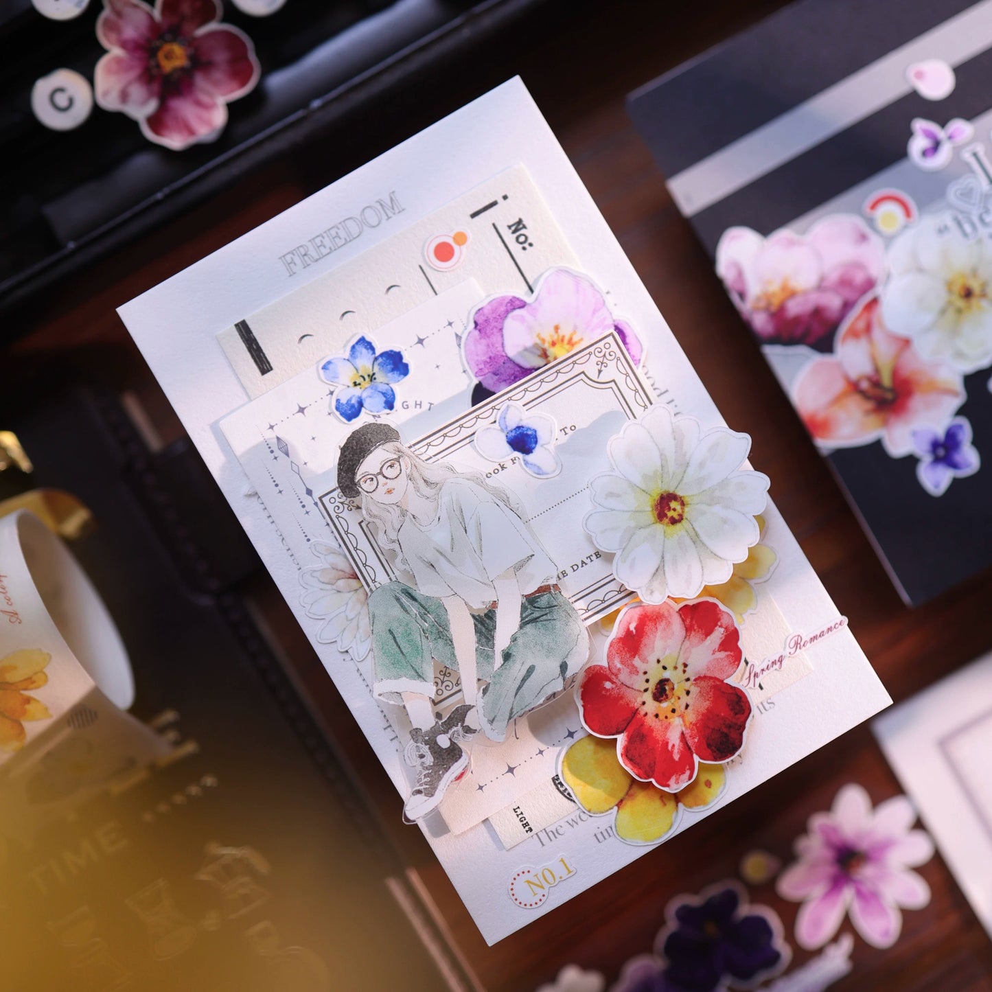 YiEr Vol17【Colorful Strips】Kiss-cut Floral Washi Tape and PET Stickers