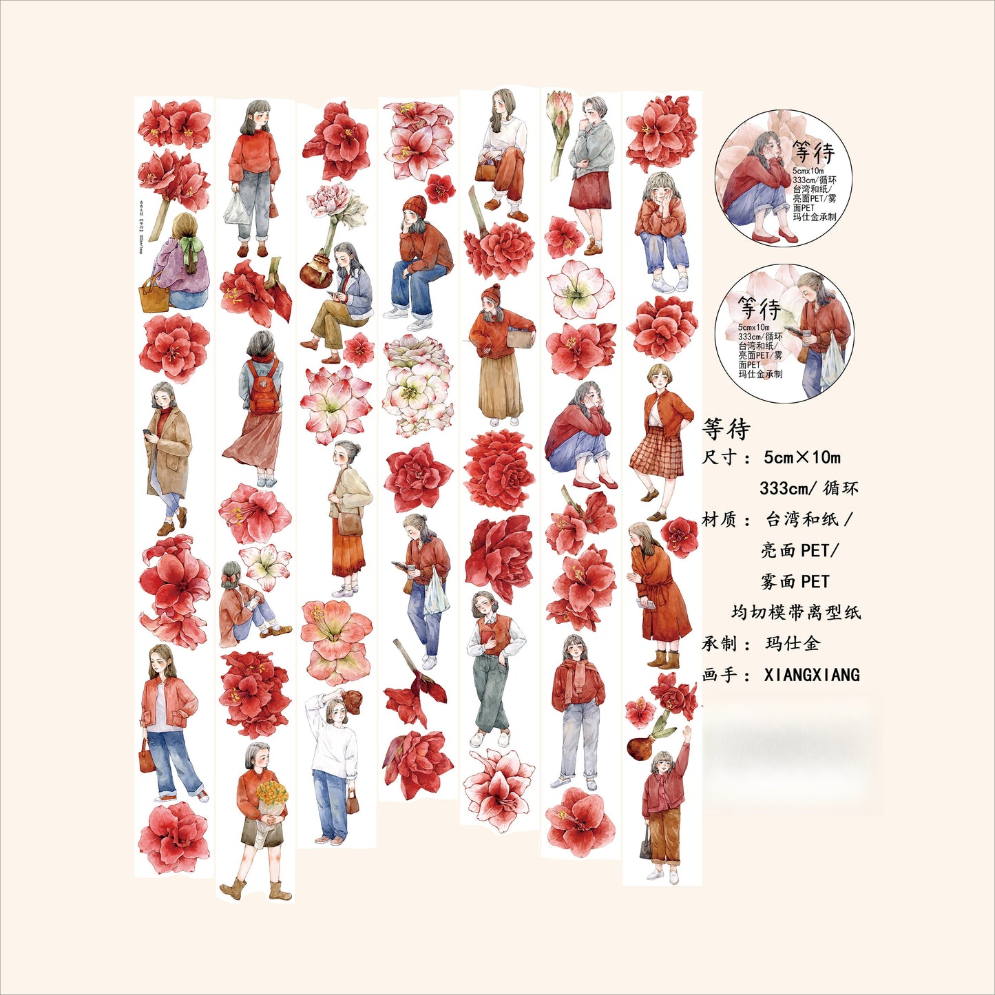 Xiangxiang Vol3【Wait】Light Retro Character Scenery Orginal Design Washi Pet Tape Landscaping Stickers