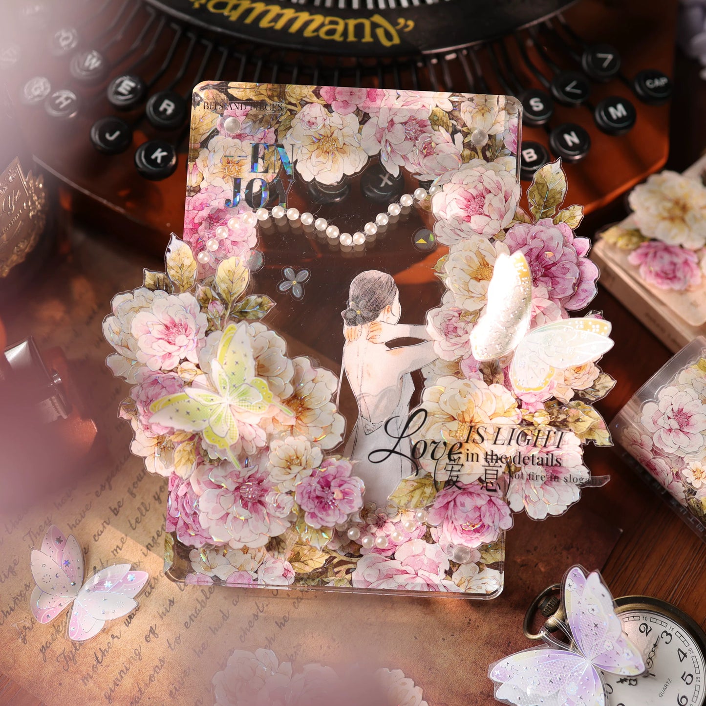 YiEr Vol17【Peach Mist and White Fluff】Kiss-cut Floral Washi Tape and PET Stickers
