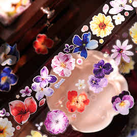 YiEr Vol17【Colorful Strips】Kiss-cut Floral Washi Tape and PET Stickers