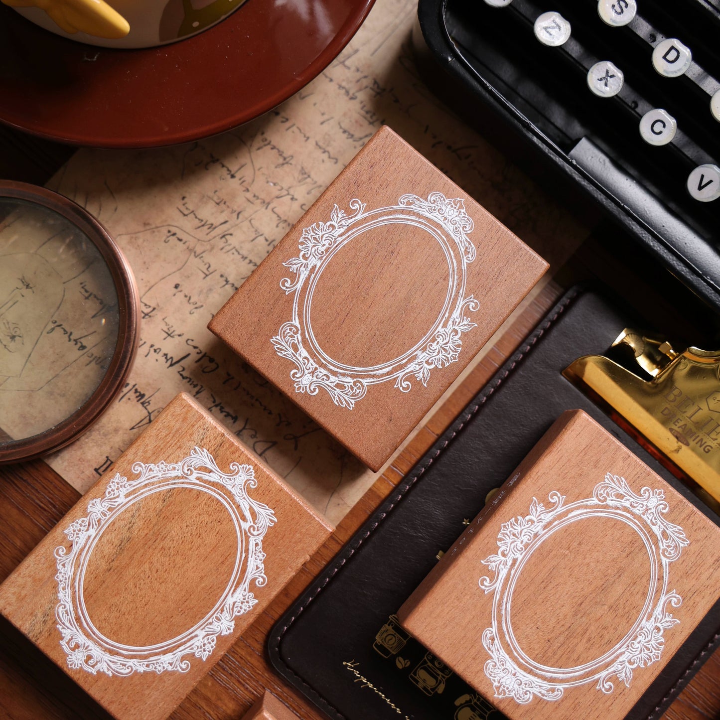 YiEr Vol17【Vintage Border】Imported Maple Red Rubber and Maple Wood Stamp