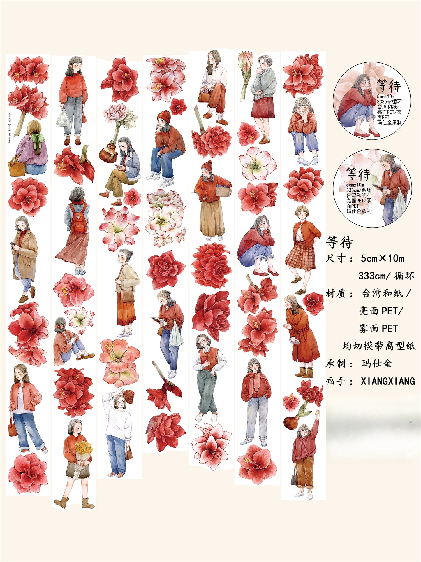 Xiangxiang Vol3【Wait】Light Retro Character Scenery Orginal Design Washi Pet Tape Landscaping Stickers