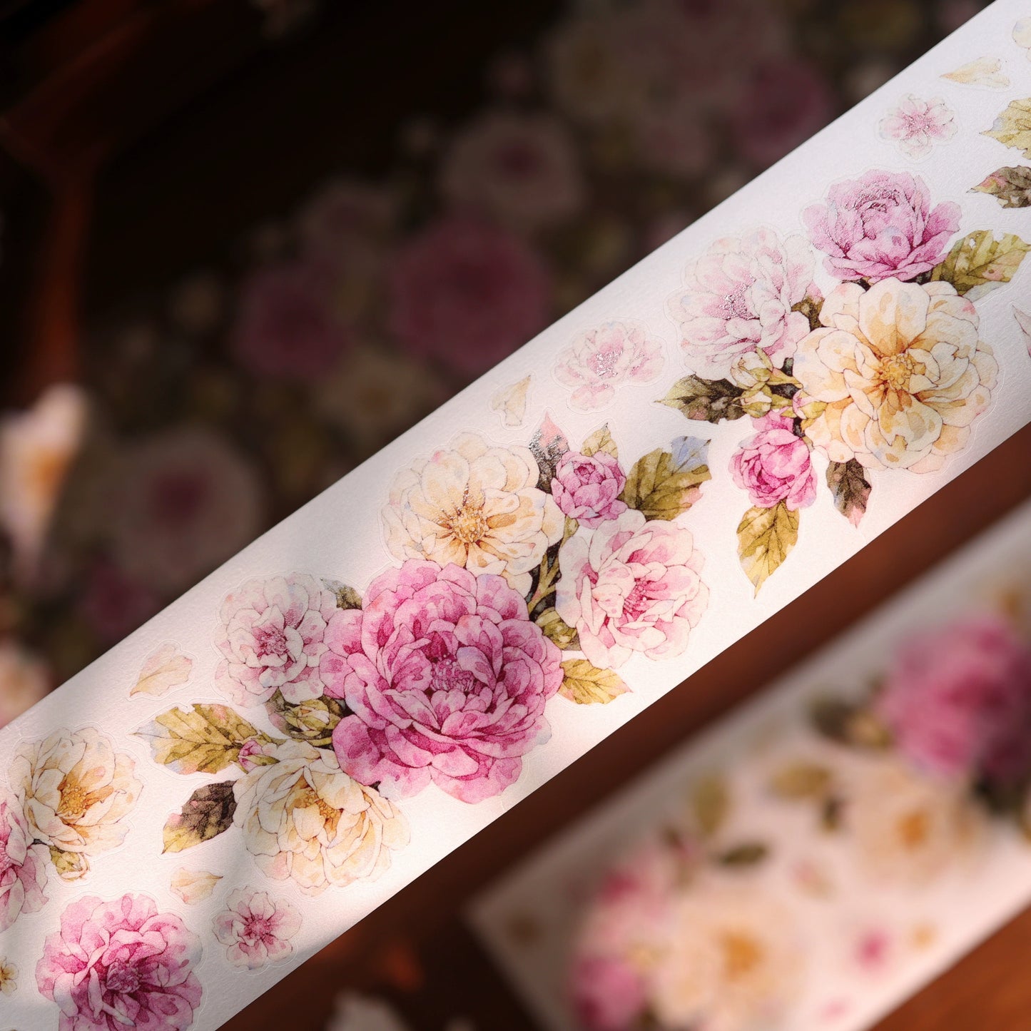 YiEr Vol17【Peach Mist and White Fluff】Kiss-cut Floral Washi Tape and PET Stickers