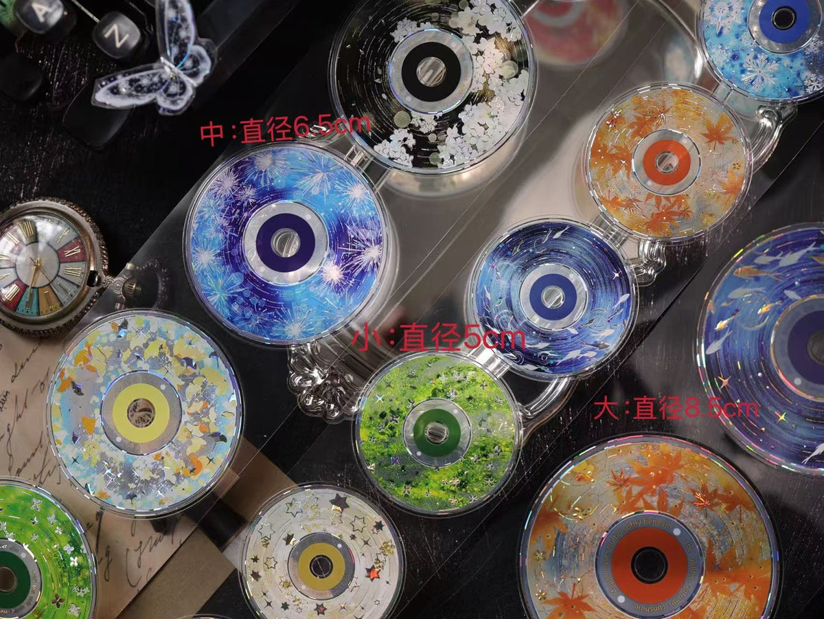 YiEr Vol18【 Spinning Sound Creates Dreams】Pre-cut Orginal Design CD Disc Tape,Light Retro Record Washi Pet Tape