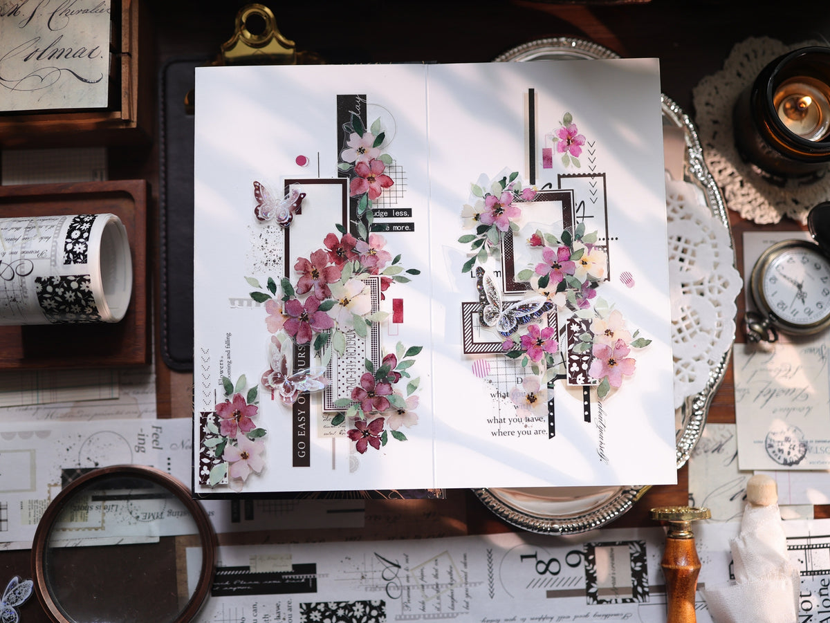 YiEr Vol18【Old Page Notes】Pre-cut Orginal Design Base Text Border Washi Tape and PET Stickers