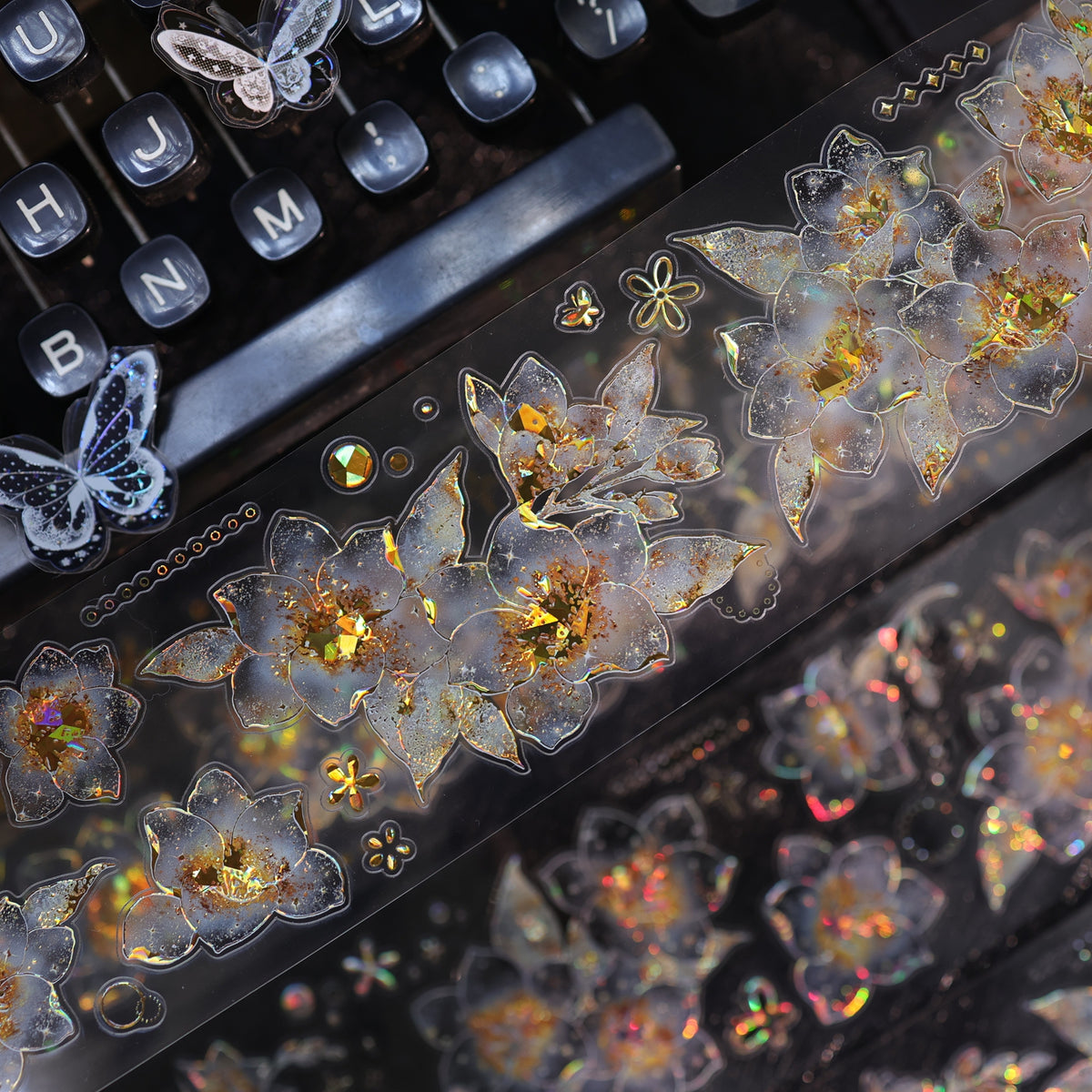 YiEr Vol18【Starfall Cymbidium】Pre-cut Orginal Design Vintage Transparent Golden Flower Planner Sticker Pet Washi Tape
