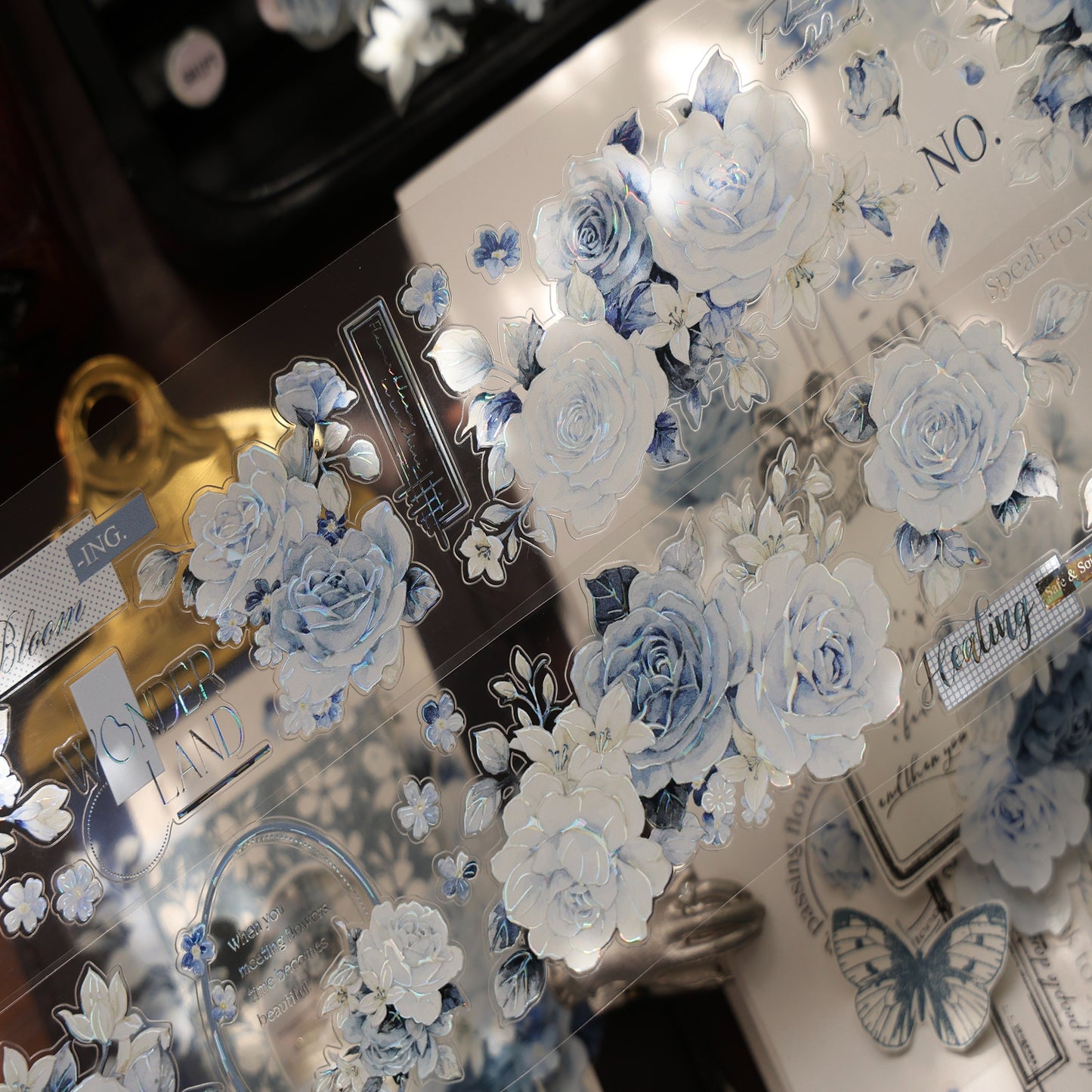 YiEr Vol16【Moonfield Rose Blue】Floral Washi Tape and PET Stickers
