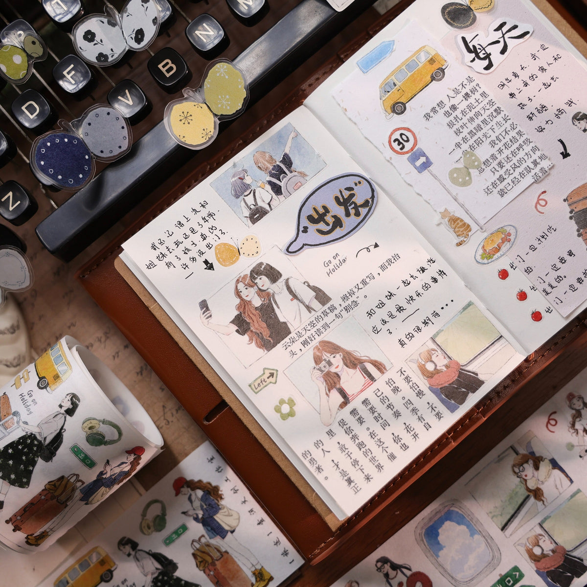 YiEr Vol18【Journey】Salt Series Pre-cut Orginal Design Travel Character Storyboard Washi Tape and PET Stickers