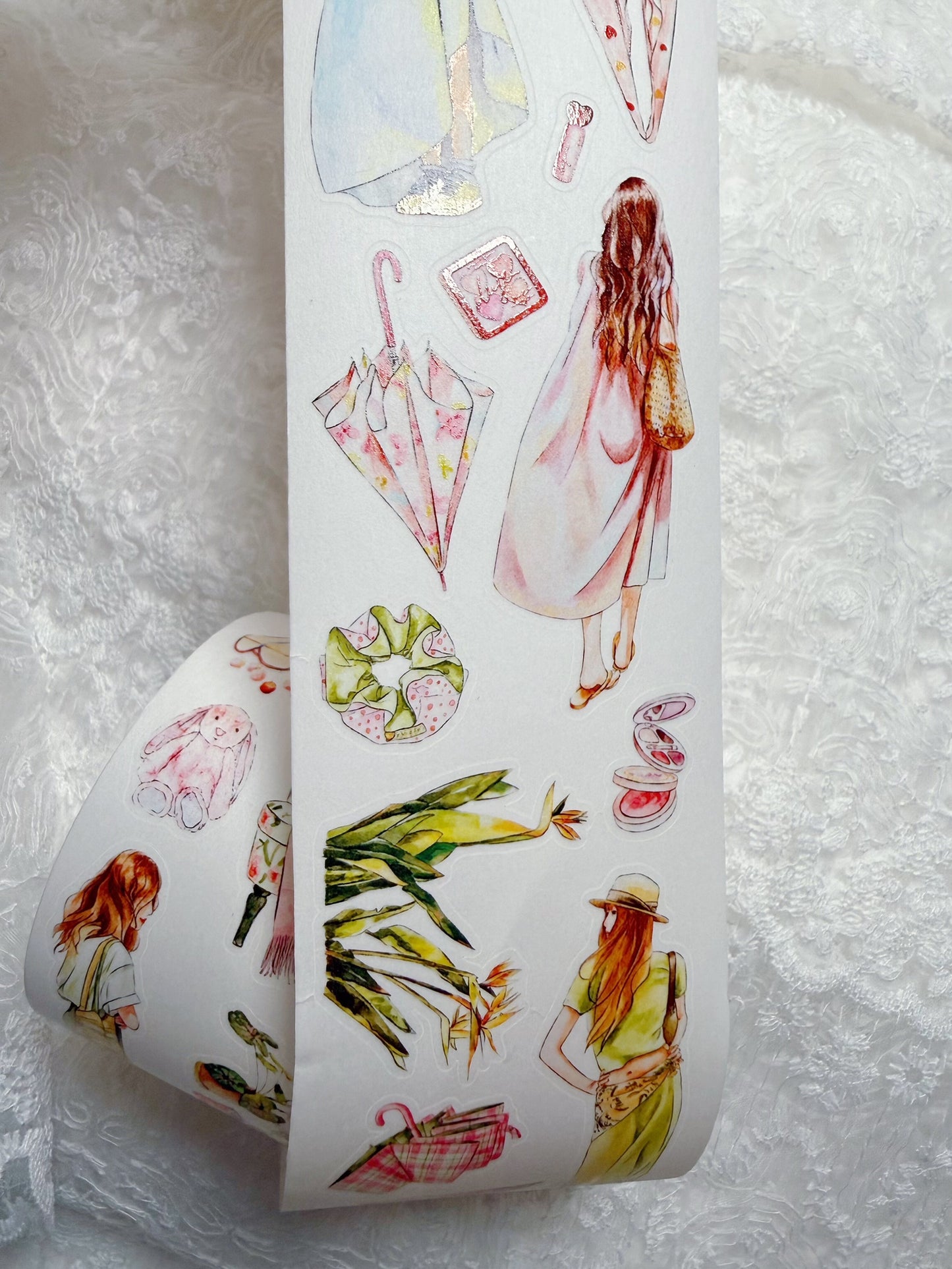 ZaoZao Vol5【Green Peach】Original Design Kiss-Cut Washi PET Tape Stickers,for Scrapbook Supplies,Journaling,Junk Journal,Bullet Journal,Planner Stickers