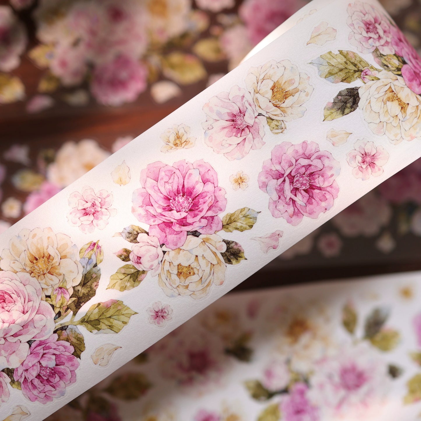 YiEr Vol17【Peach Mist and White Fluff】Kiss-cut Floral Washi Tape and PET Stickers