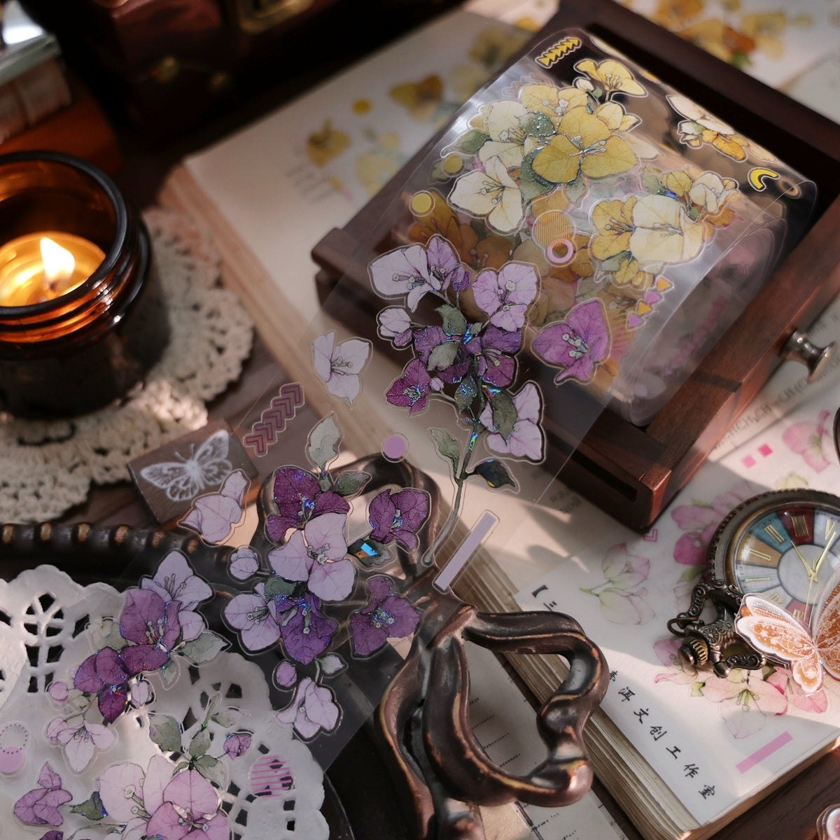 YiEr Vol18【Bougainvillea】Pre-cut Orginal Design Follower Washi Tape and PET Stickers