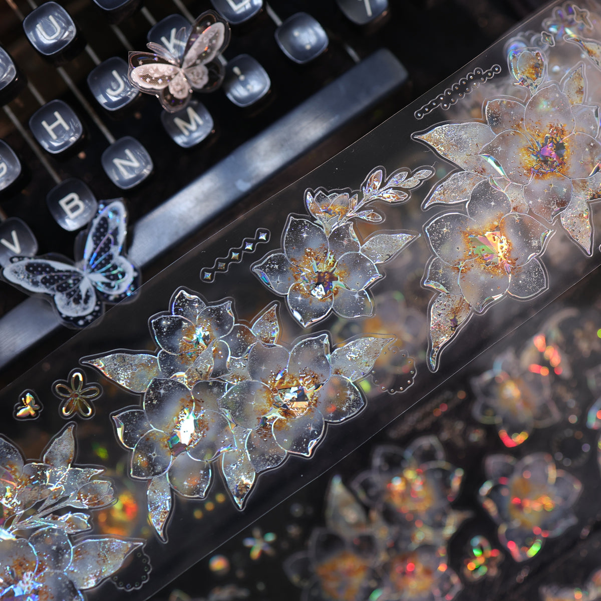 YiEr Vol18【Starfall Cymbidium】Pre-cut Orginal Design Vintage Transparent Golden Flower Planner Sticker Pet Washi Tape