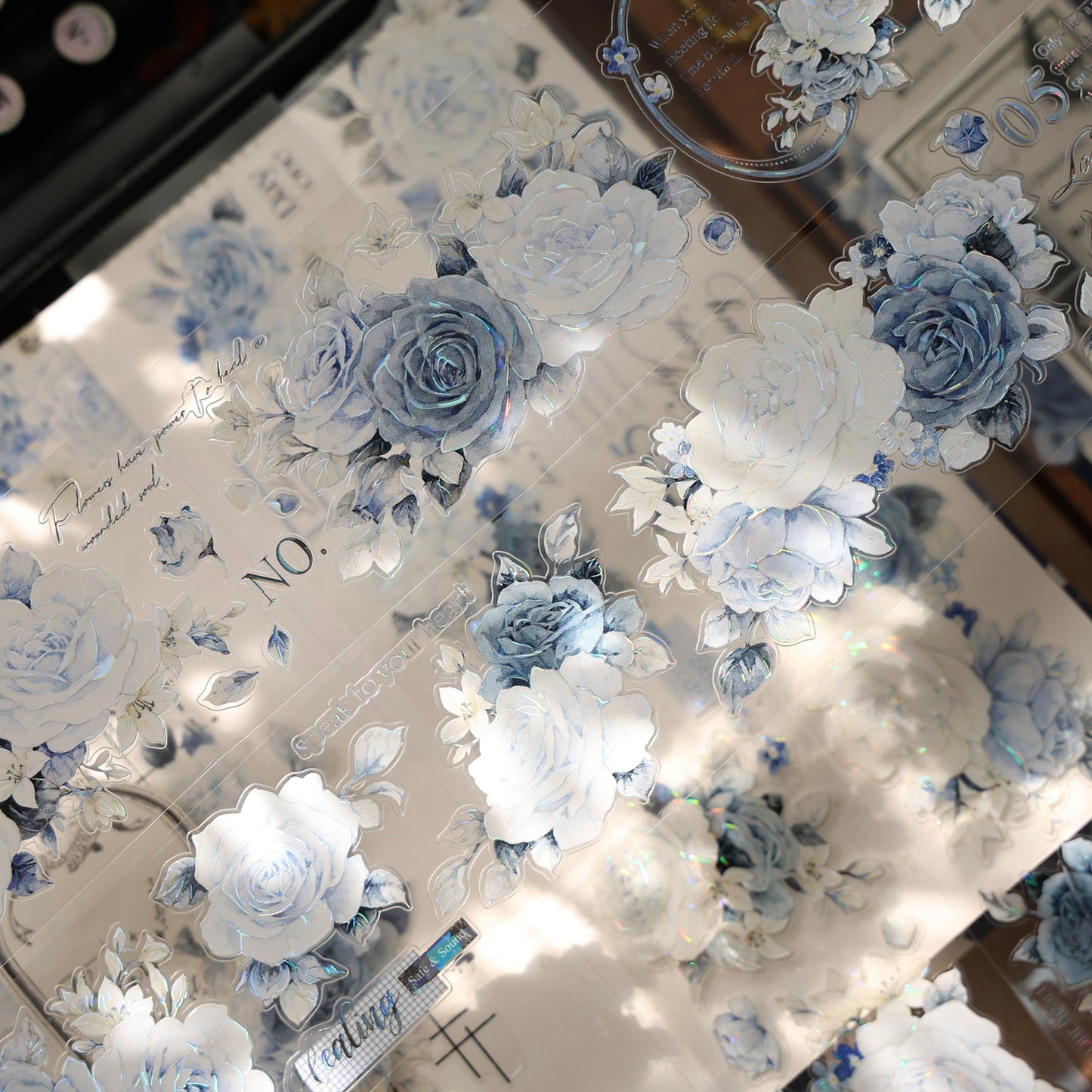YiEr Vol16【Moonfield Rose Blue】Floral Washi Tape and PET Stickers