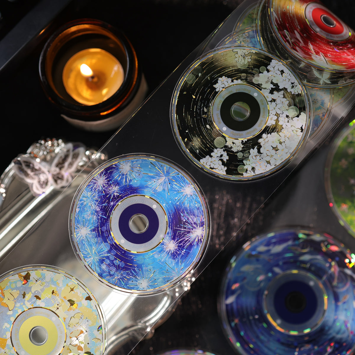 YiEr Vol18【 Spinning Sound Creates Dreams】Pre-cut Orginal Design CD Disc Tape,Light Retro Record Washi Pet Tape
