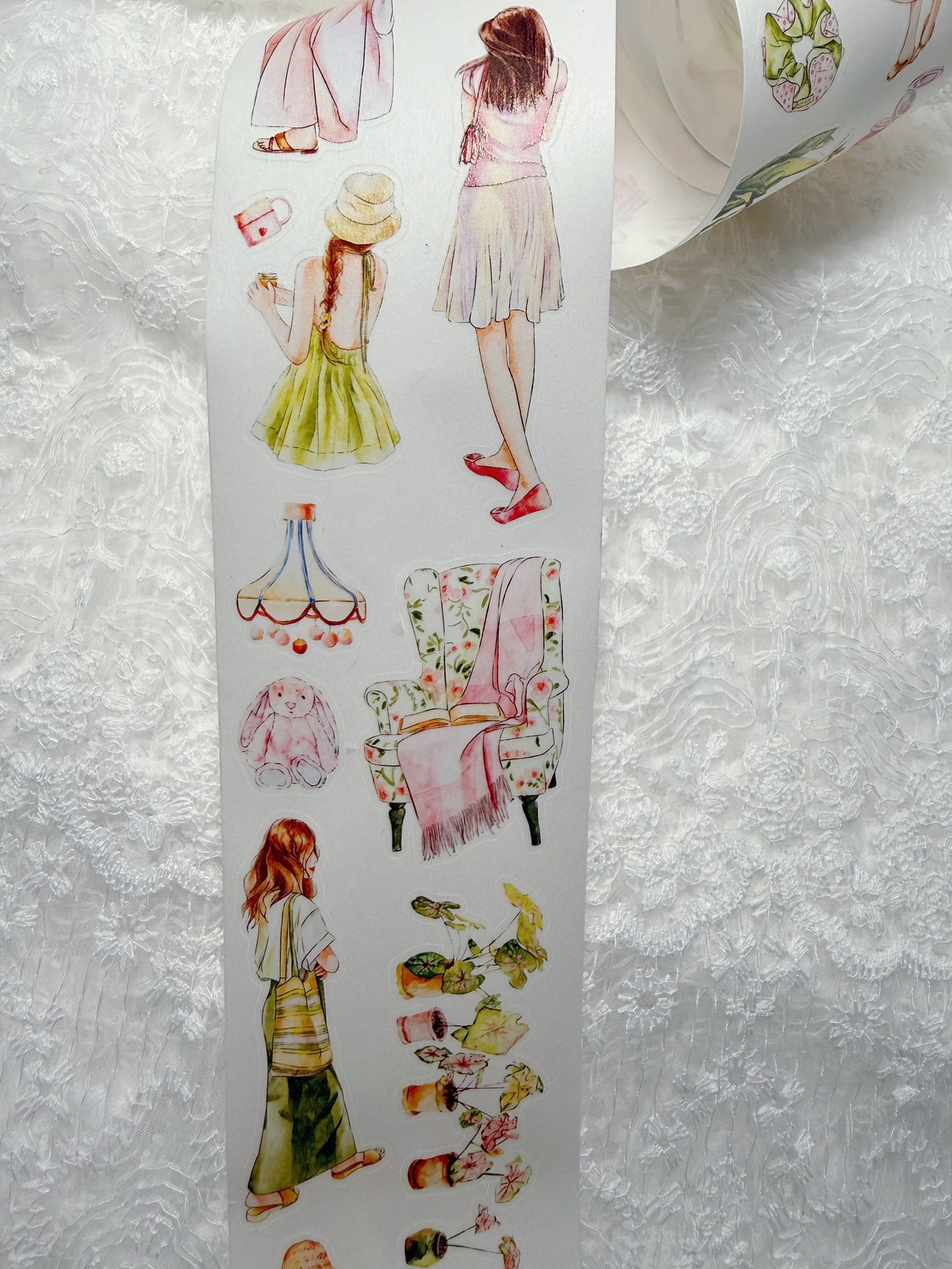 ZaoZao Vol5【Green Peach】Original Design Kiss-Cut Washi PET Tape Stickers,for Scrapbook Supplies,Journaling,Junk Journal,Bullet Journal,Planner Stickers