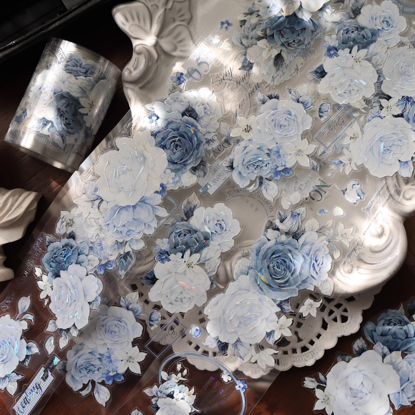 YiEr Vol16【Moonfield Rose Blue】Floral Washi Tape and PET Stickers