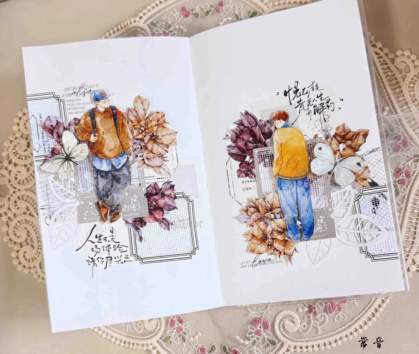 DingDing&XiaoBaiJia Washi Tape Set-2 Rolls(34+Bougainvillea) Washi/PET Tape Stickers,Original Designs,Fashion Characters Figures for Scrapbooks Supplies,Journaling,Junk Journal,Bullet Journals,Planners