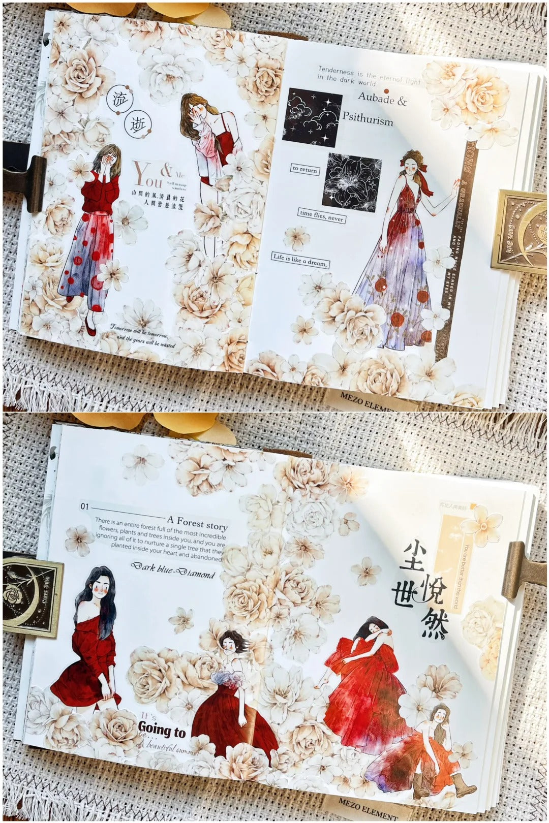 DingDing Washi Tape Set-2 Rolls(42#A Little Red+XB#Yellow Rose) Washi PET Tape Stickers,Original Designs,Fashion Characters Figures for Scrapbooks Supplies,Journaling,Junk Journal,Bullet Journals,Planners