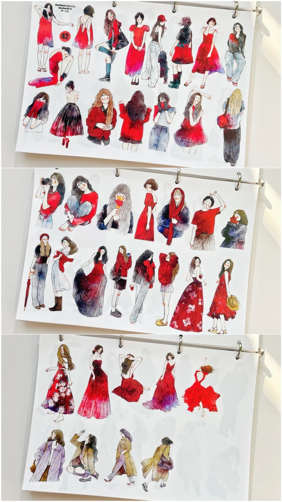 DingDing Washi Tape Set-2 Rolls(42#A Little Red+XB#Yellow Rose) Washi PET Tape Stickers,Original Designs,Fashion Characters Figures for Scrapbooks Supplies,Journaling,Junk Journal,Bullet Journals,Planners