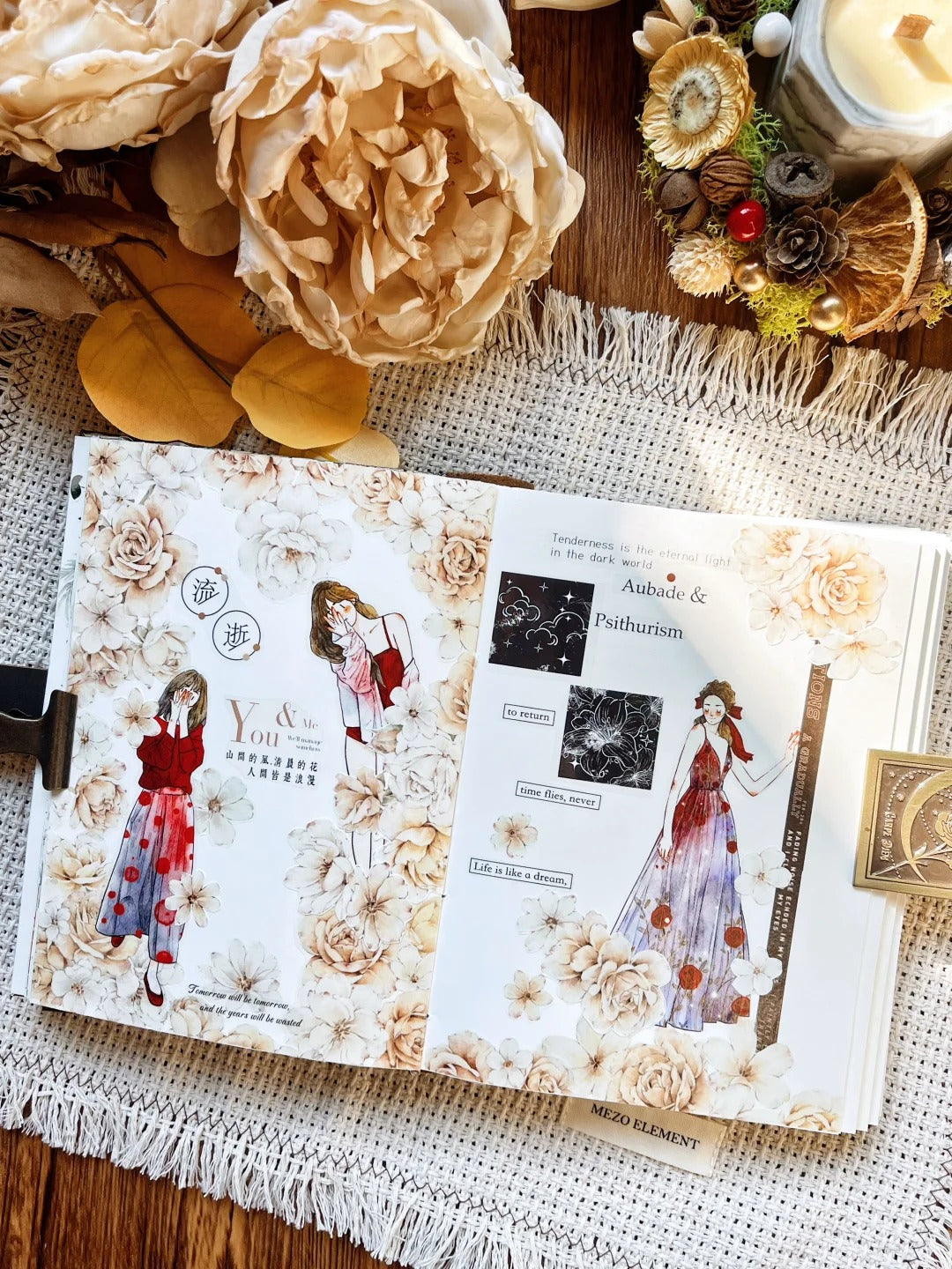 DingDing Washi Tape Set-2 Rolls(42#A Little Red+XB#Yellow Rose) Washi PET Tape Stickers,Original Designs,Fashion Characters Figures for Scrapbooks Supplies,Journaling,Junk Journal,Bullet Journals,Planners