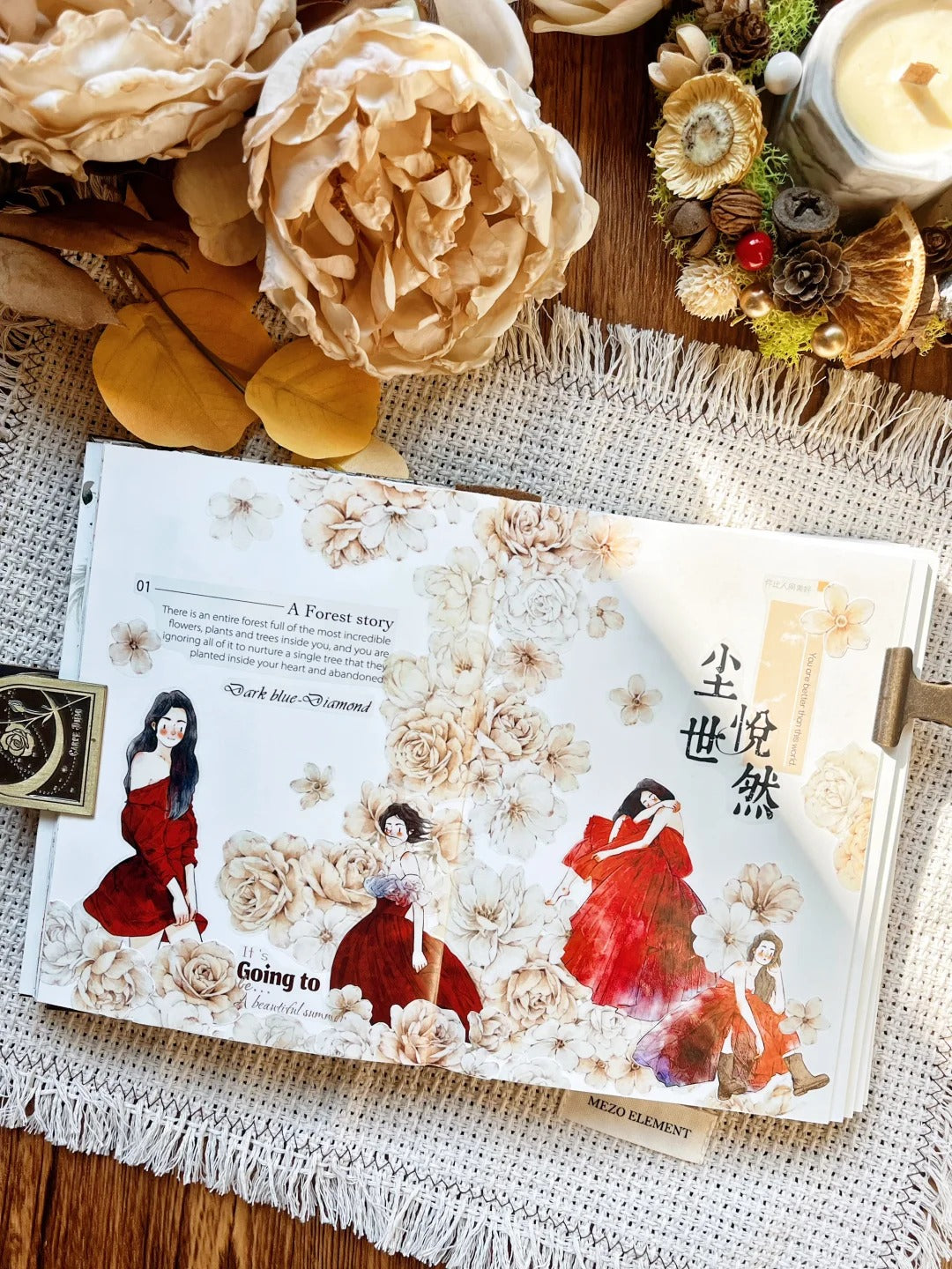 DingDing Washi Tape Set-2 Rolls(42#A Little Red+XB#Yellow Rose) Washi PET Tape Stickers,Original Designs,Fashion Characters Figures for Scrapbooks Supplies,Journaling,Junk Journal,Bullet Journals,Planners