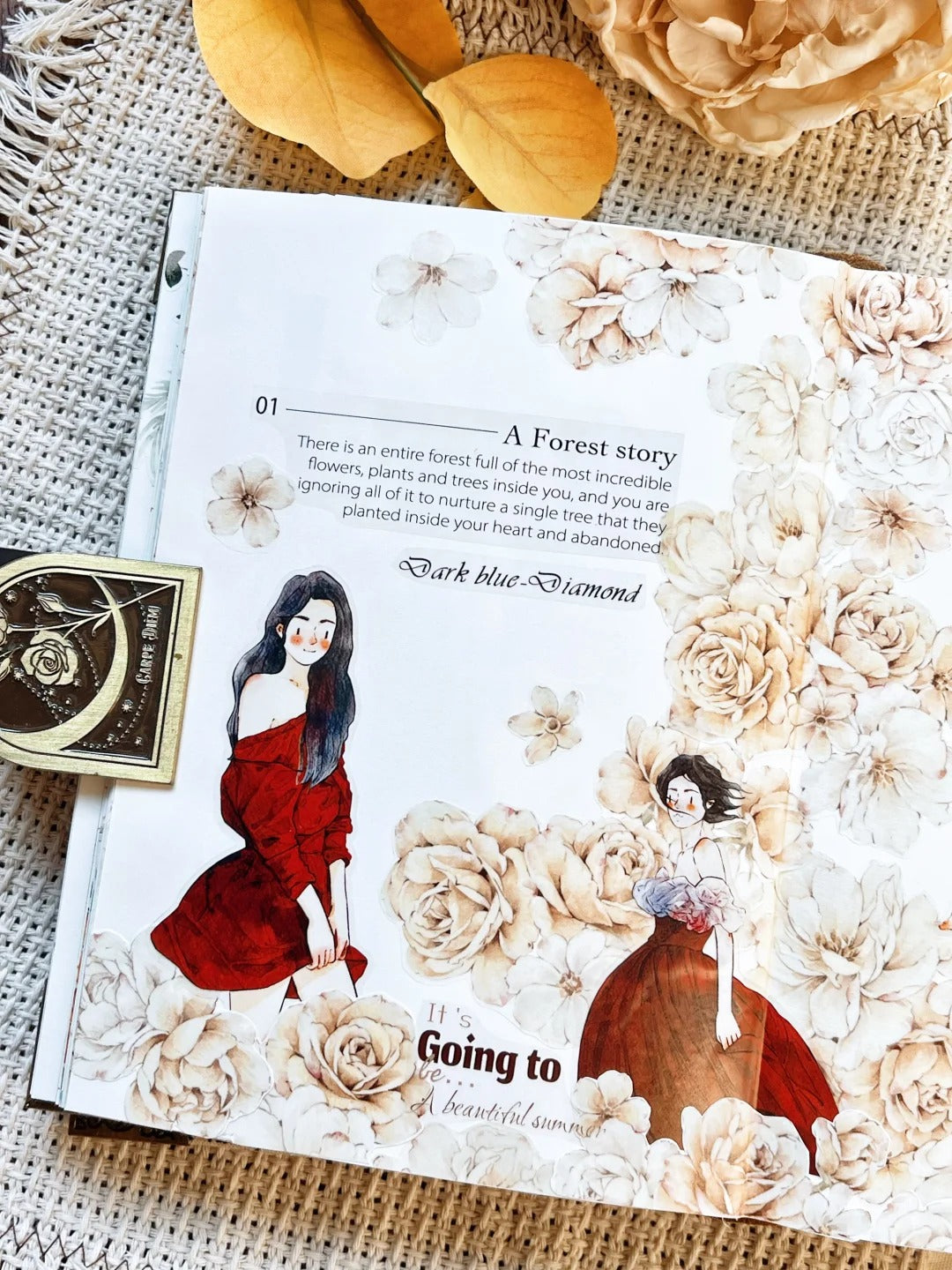 DingDing Washi Tape Set-2 Rolls(42#A Little Red+XB#Yellow Rose) Washi PET Tape Stickers,Original Designs,Fashion Characters Figures for Scrapbooks Supplies,Journaling,Junk Journal,Bullet Journals,Planners