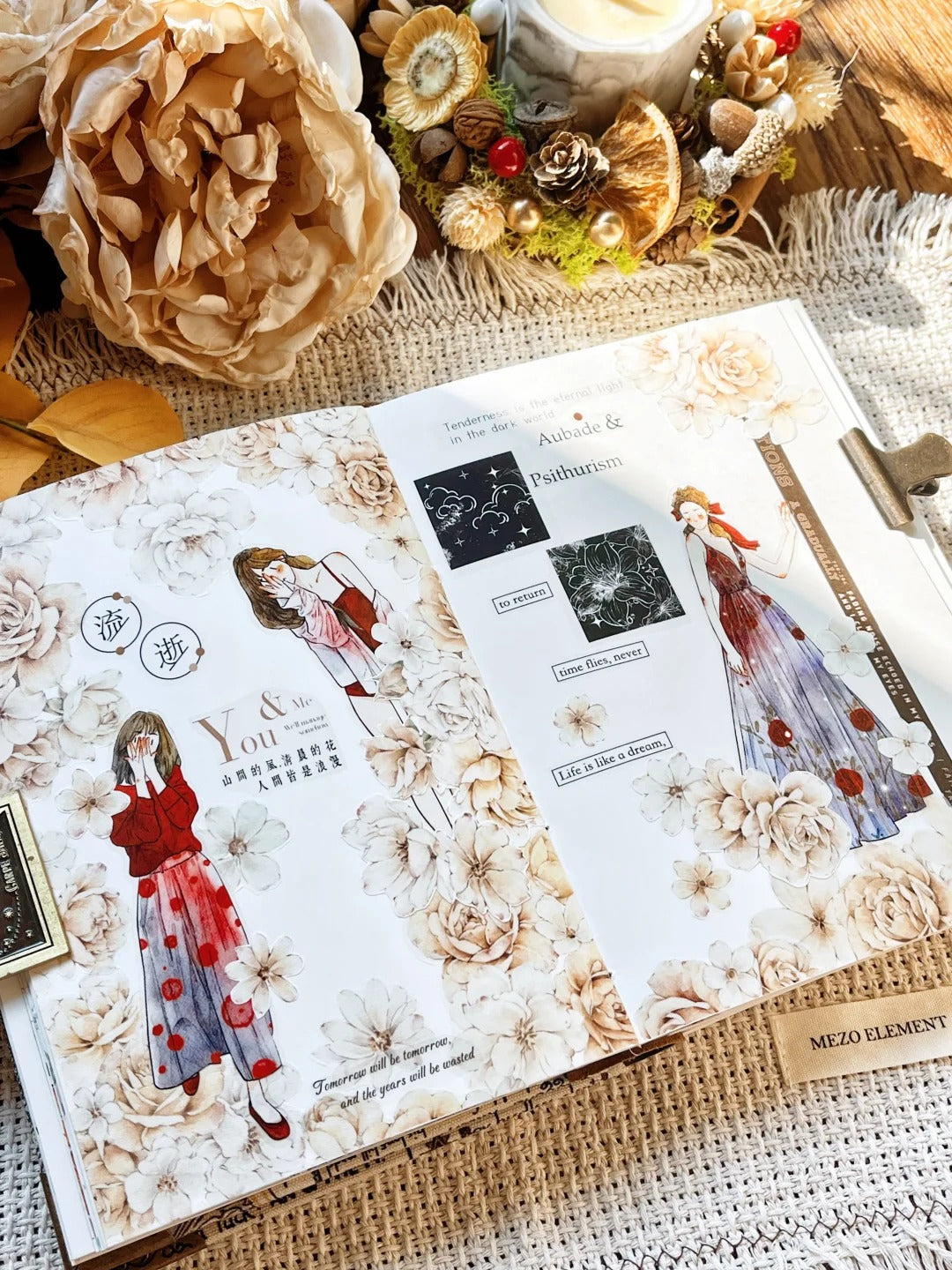 DingDing Washi Tape Set-2 Rolls(42#A Little Red+XB#Yellow Rose) Washi PET Tape Stickers,Original Designs,Fashion Characters Figures for Scrapbooks Supplies,Journaling,Junk Journal,Bullet Journals,Planners