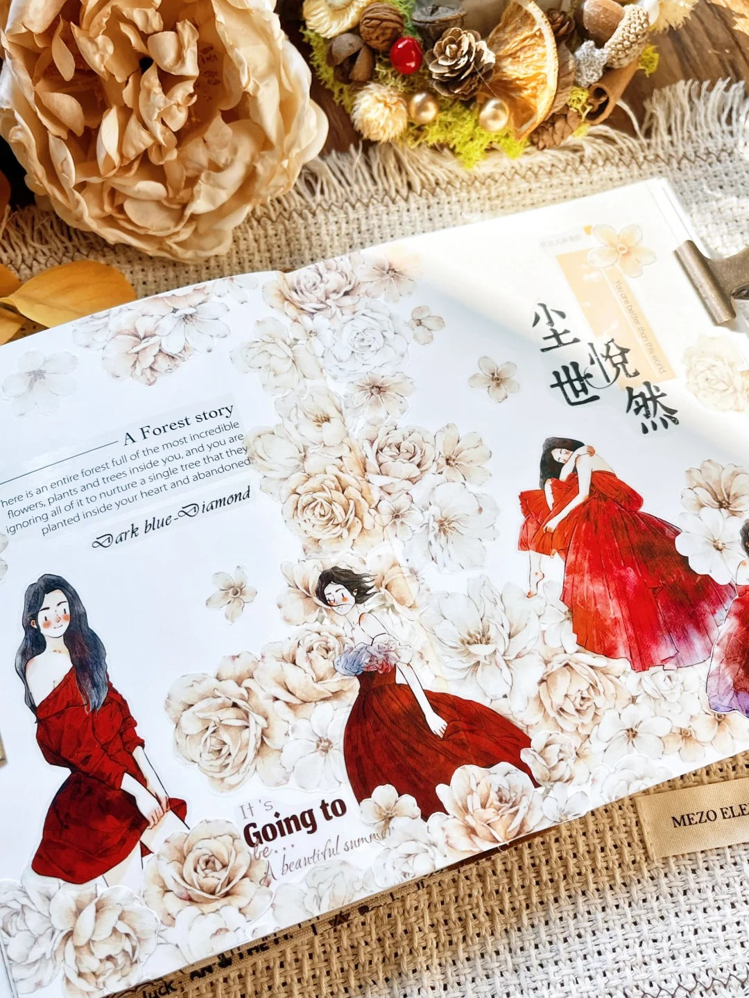 DingDing Washi Tape Set-2 Rolls(42#A Little Red+XB#Yellow Rose) Washi PET Tape Stickers,Original Designs,Fashion Characters Figures for Scrapbooks Supplies,Journaling,Junk Journal,Bullet Journals,Planners