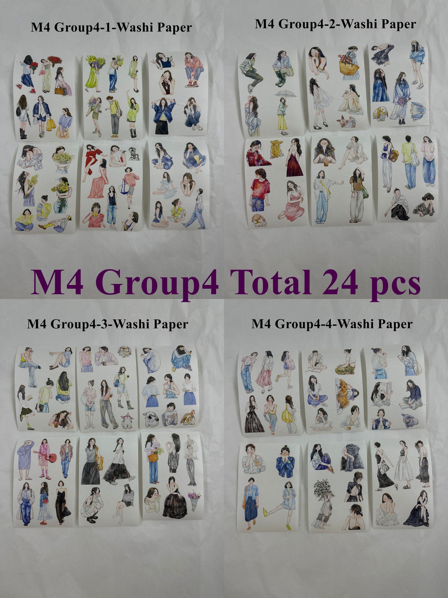 ‌DingDing【M4-Washi Paper】Mini Pre-Cut 138PCS Archive Vintage Portrait Stickers,Limited Edition Classic Collection for DIY Journal, Scrapbook & Crafts