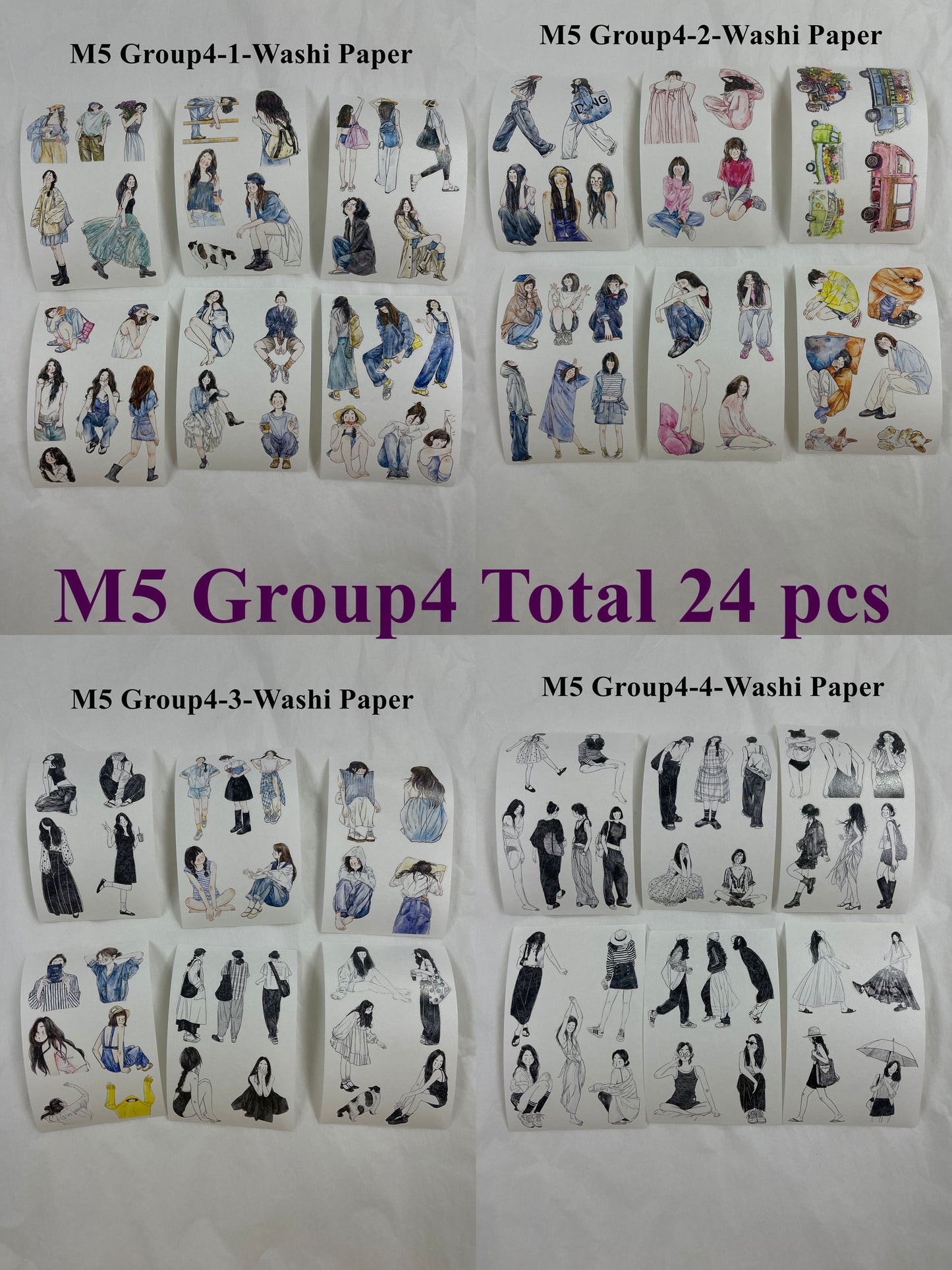 ‌DingDing【M5-Washi Paper】Mini Pre-Cut 121PCS Archive Vintage Portrait Stickers,Limited Edition Classic Collection for DIY Journal, Scrapbook & Crafts